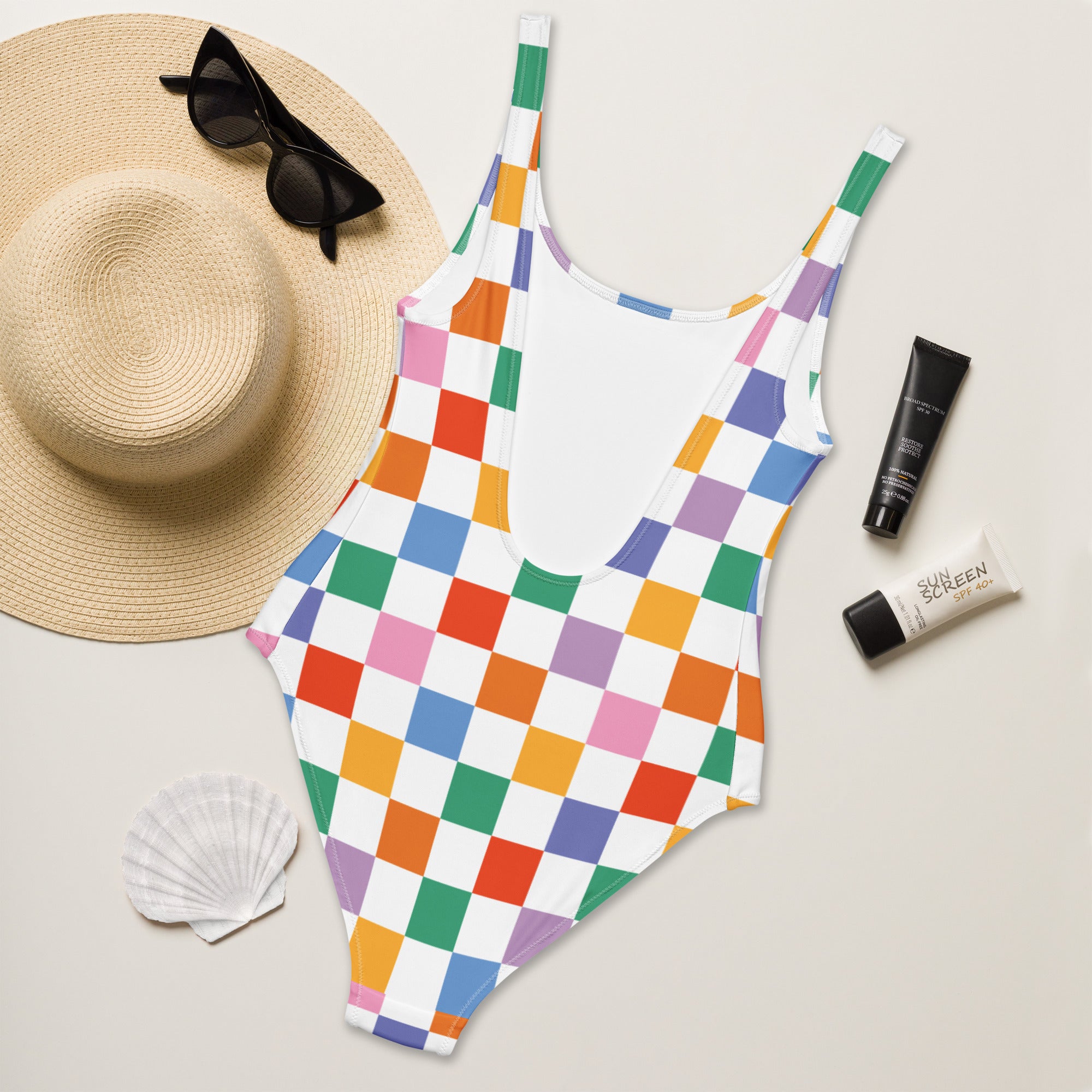 Women's Colorful Checkered Buttery Soft Swimsuit With UPF 50+