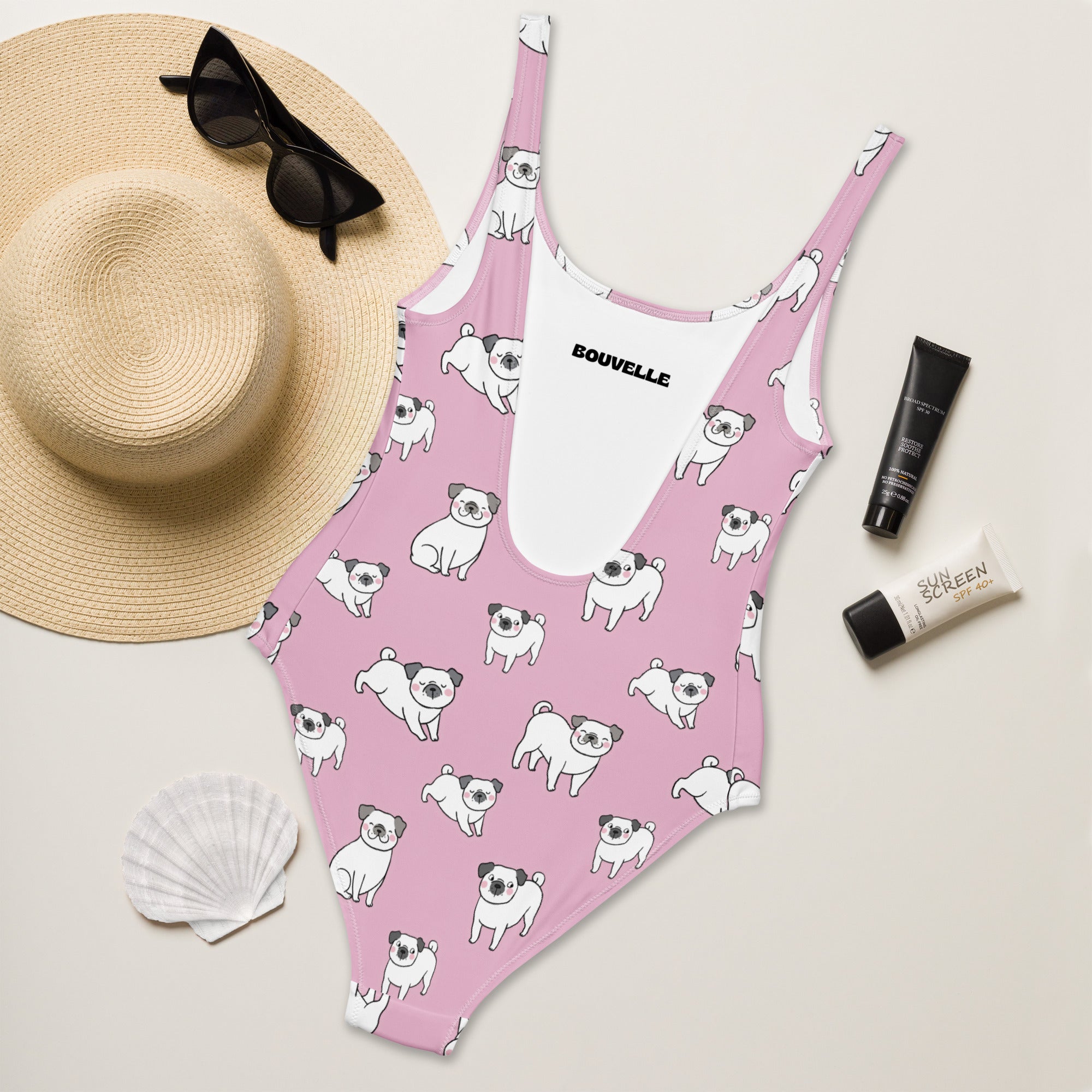 Women's Pink Pug Buttery Soft Swimsuit With UPF 50+