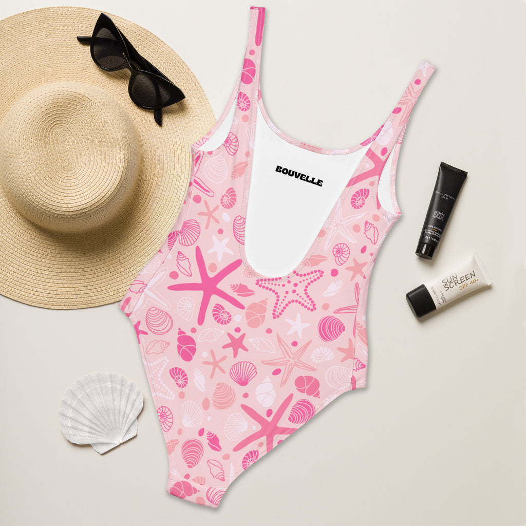 Women's Pink Starfish & Shells Buttery Soft Swimsuit With UPF 50+