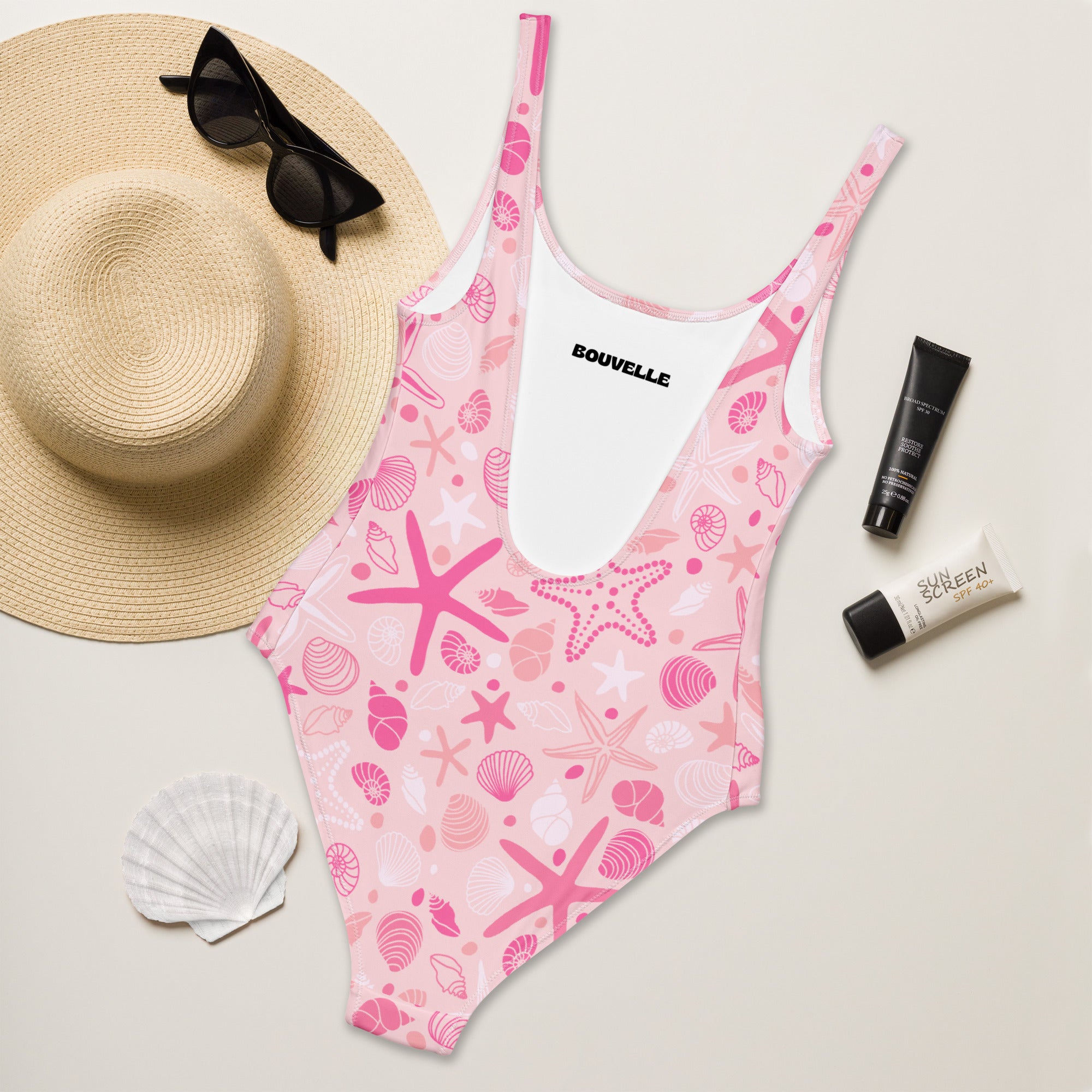 Women's Pink Starfish & Shells Buttery Soft Swimsuit With UPF 50+