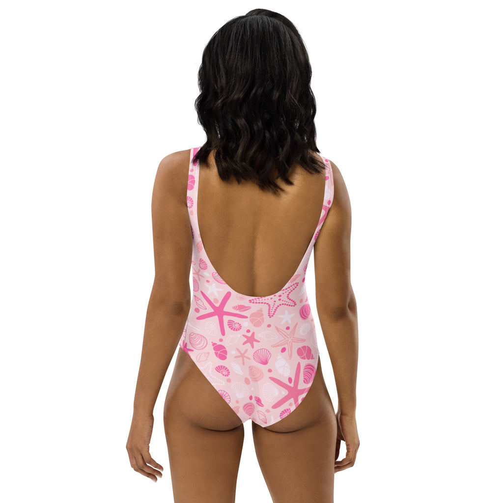 Women's Pink Starfish & Shells Buttery Soft Swimsuit With UPF 50+