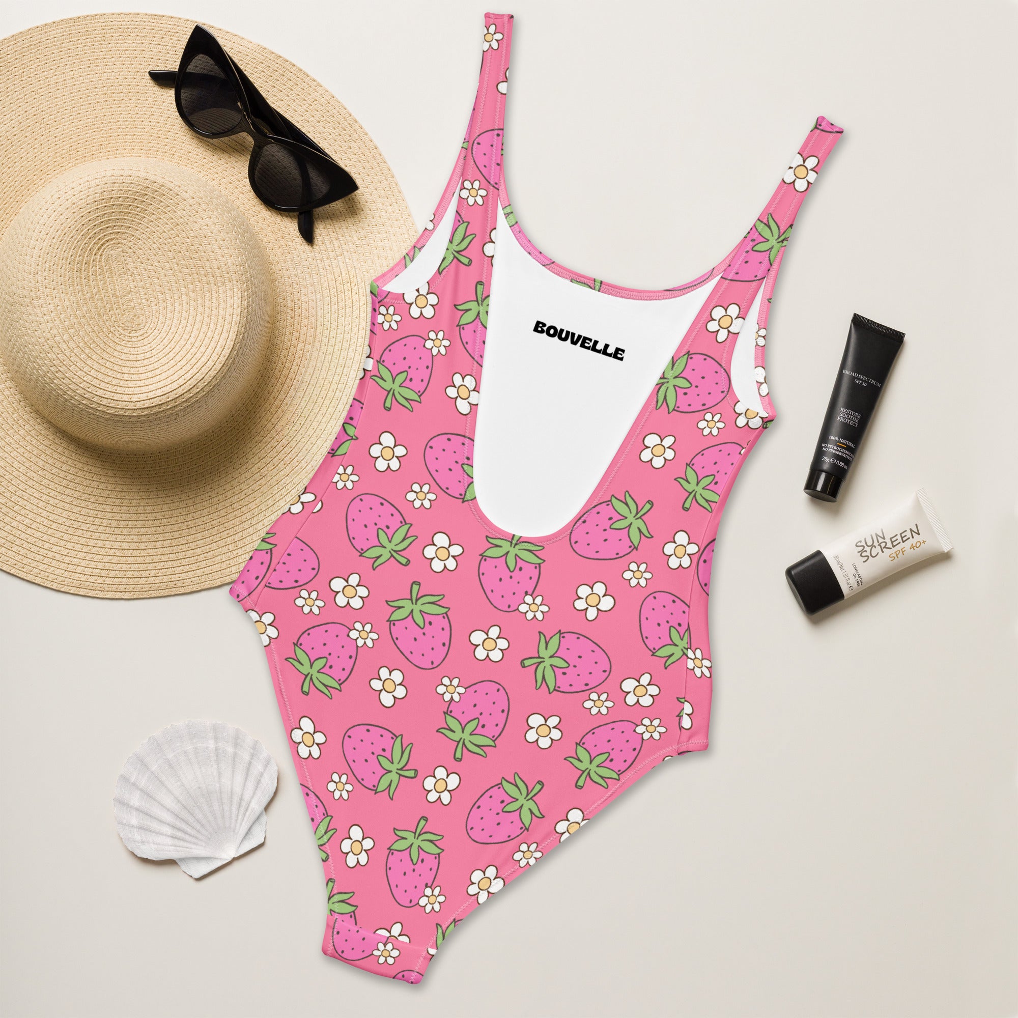 Women's Pink Strawberry Buttery Soft Swimsuit With UPF 50+