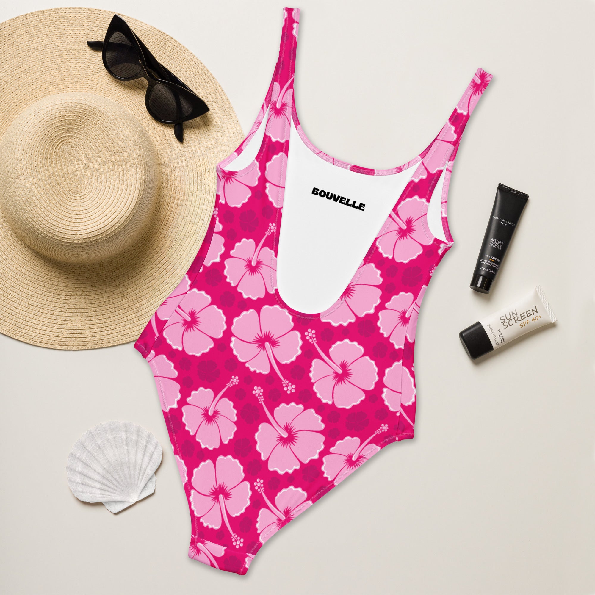 Women's Tropical Pink Hibiscus Buttery Soft Swimsuit With UPF 50+