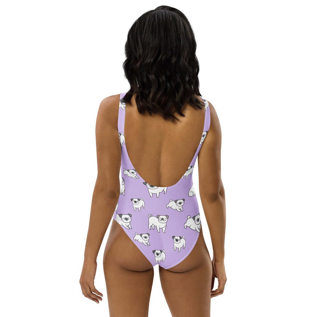 Women's Purple Pug Buttery Soft Swimsuit With UPF 50+