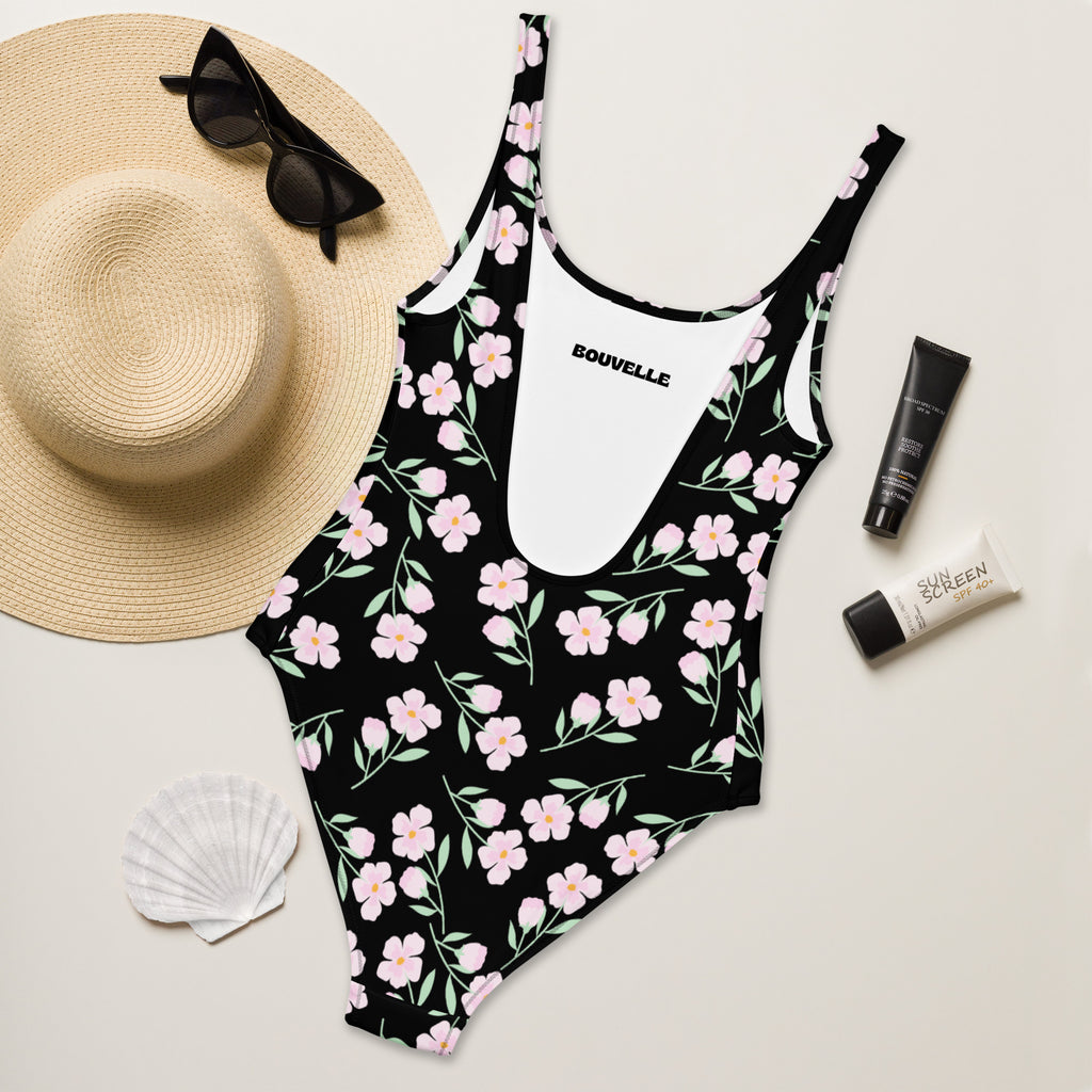 Women's Black Floral Buttery Soft Swimsuit With UPF 50+