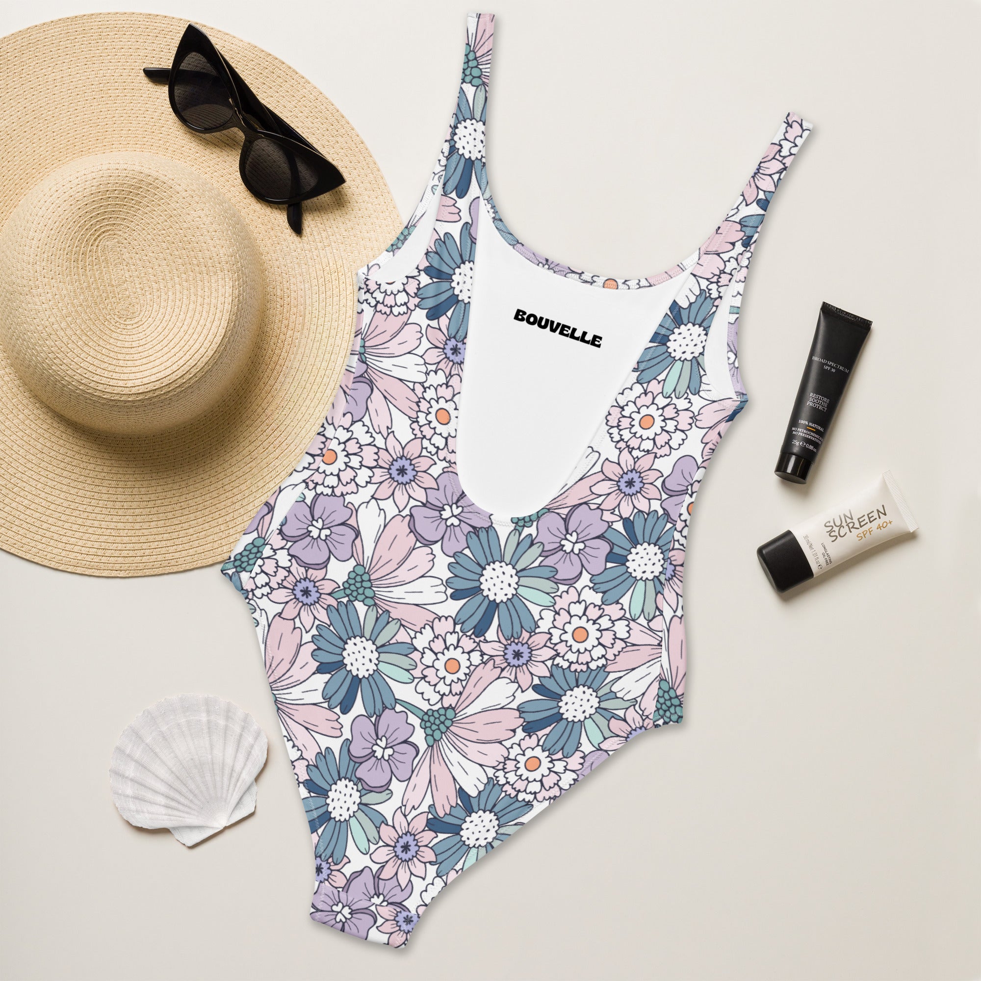 Women's Pastel Vintage Floral Buttery Soft Swimsuit With UPF 50+
