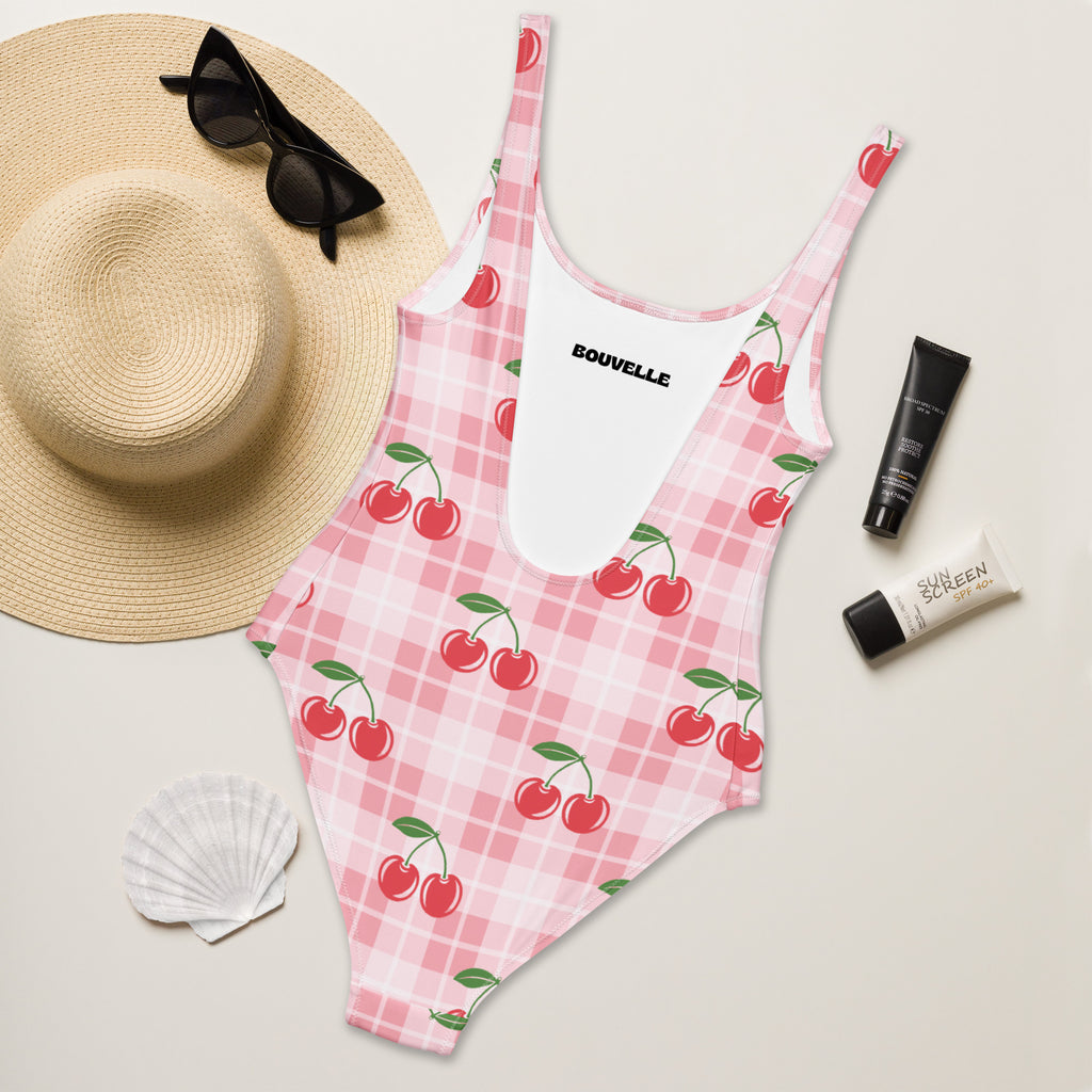 Women's Pink Cherry Plaid Buttery Soft Swimsuit With UPF 50+
