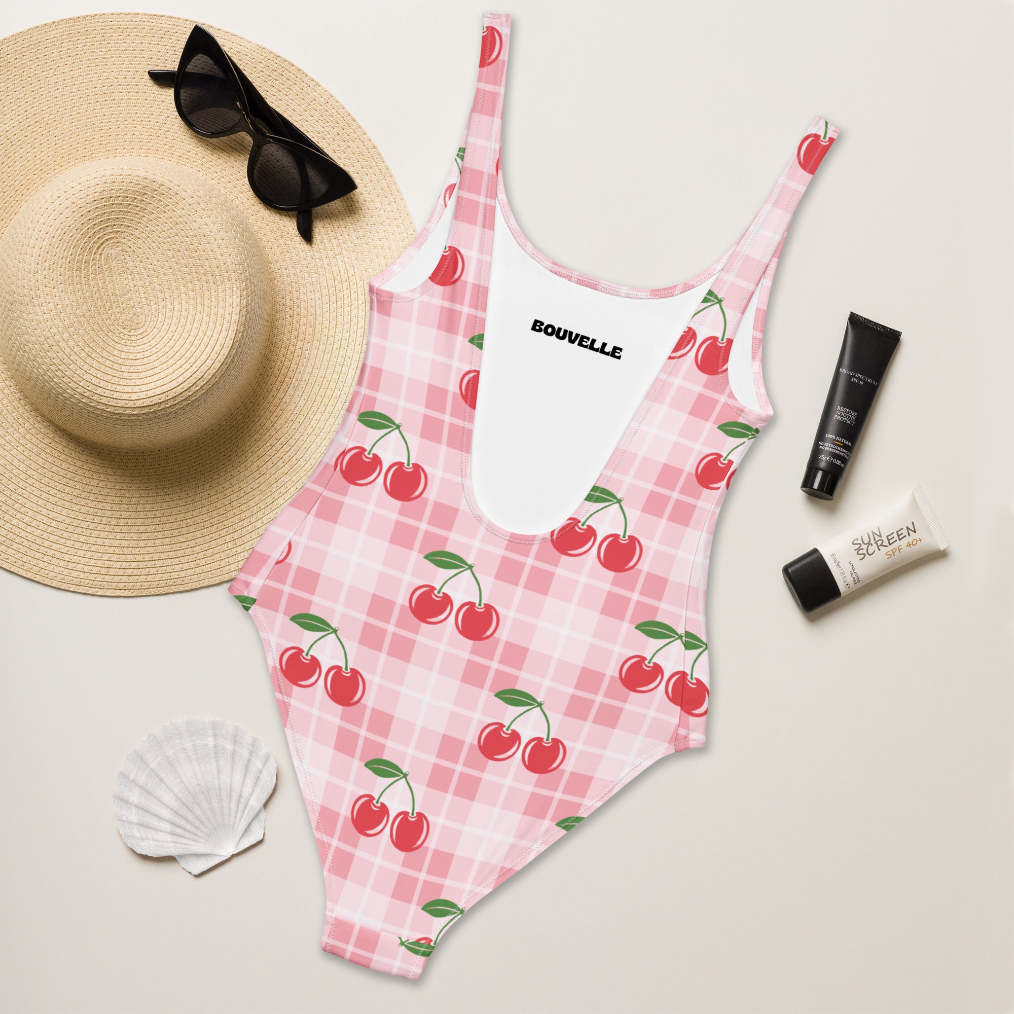 Women's Pink Cherry Plaid Buttery Soft Swimsuit With UPF 50+