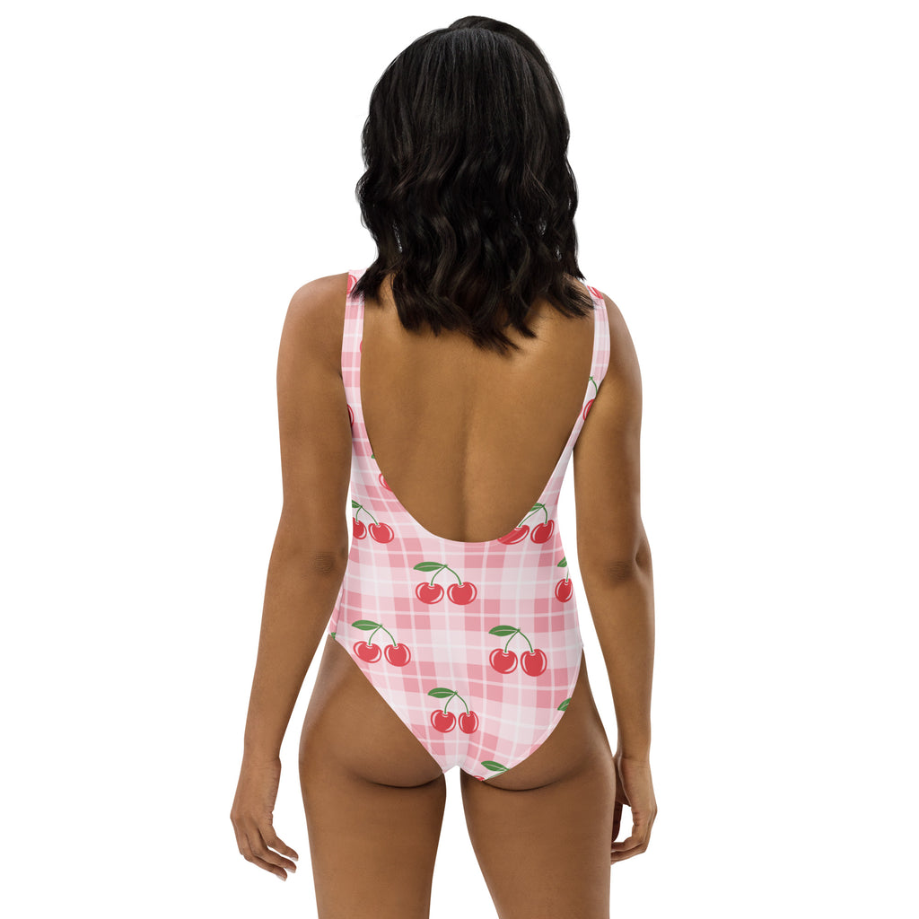 Women's Pink Cherry Plaid Buttery Soft Swimsuit With UPF 50+