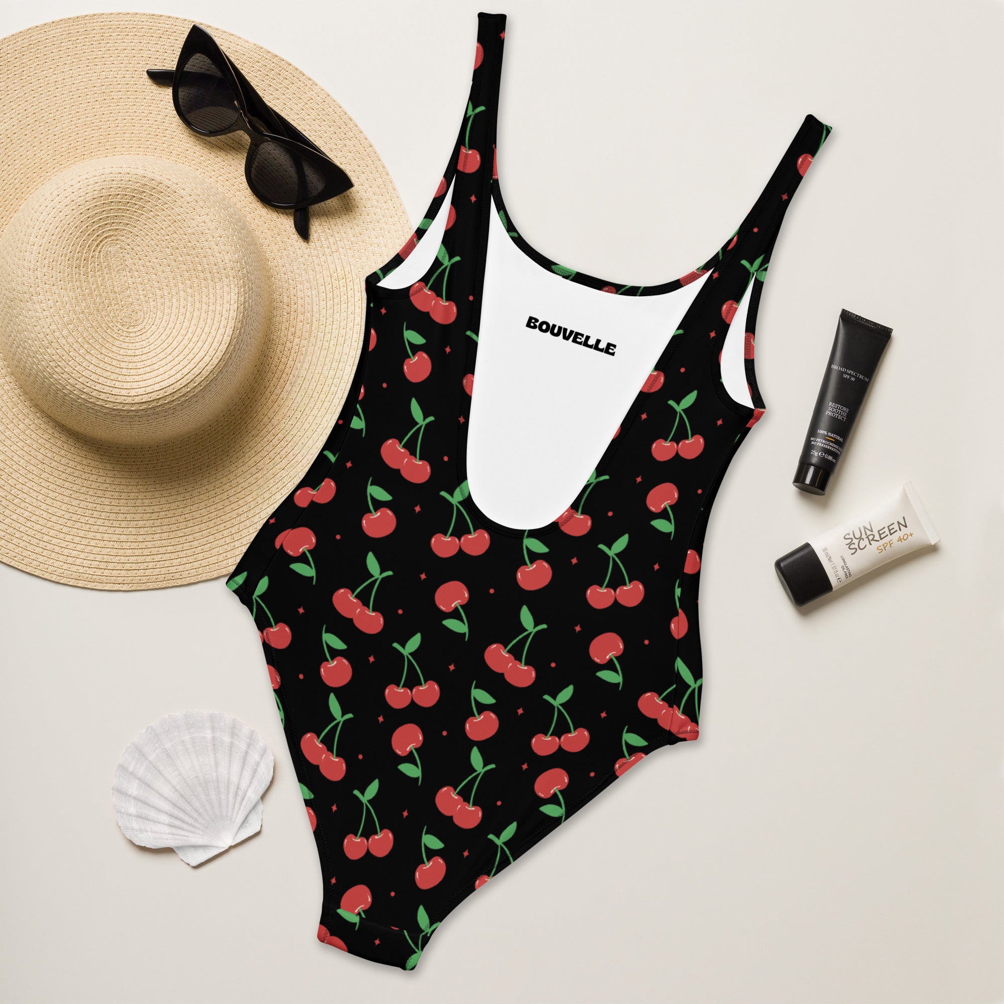 Women's Cherry Print Buttery Soft Swimsuit With UPF 50+