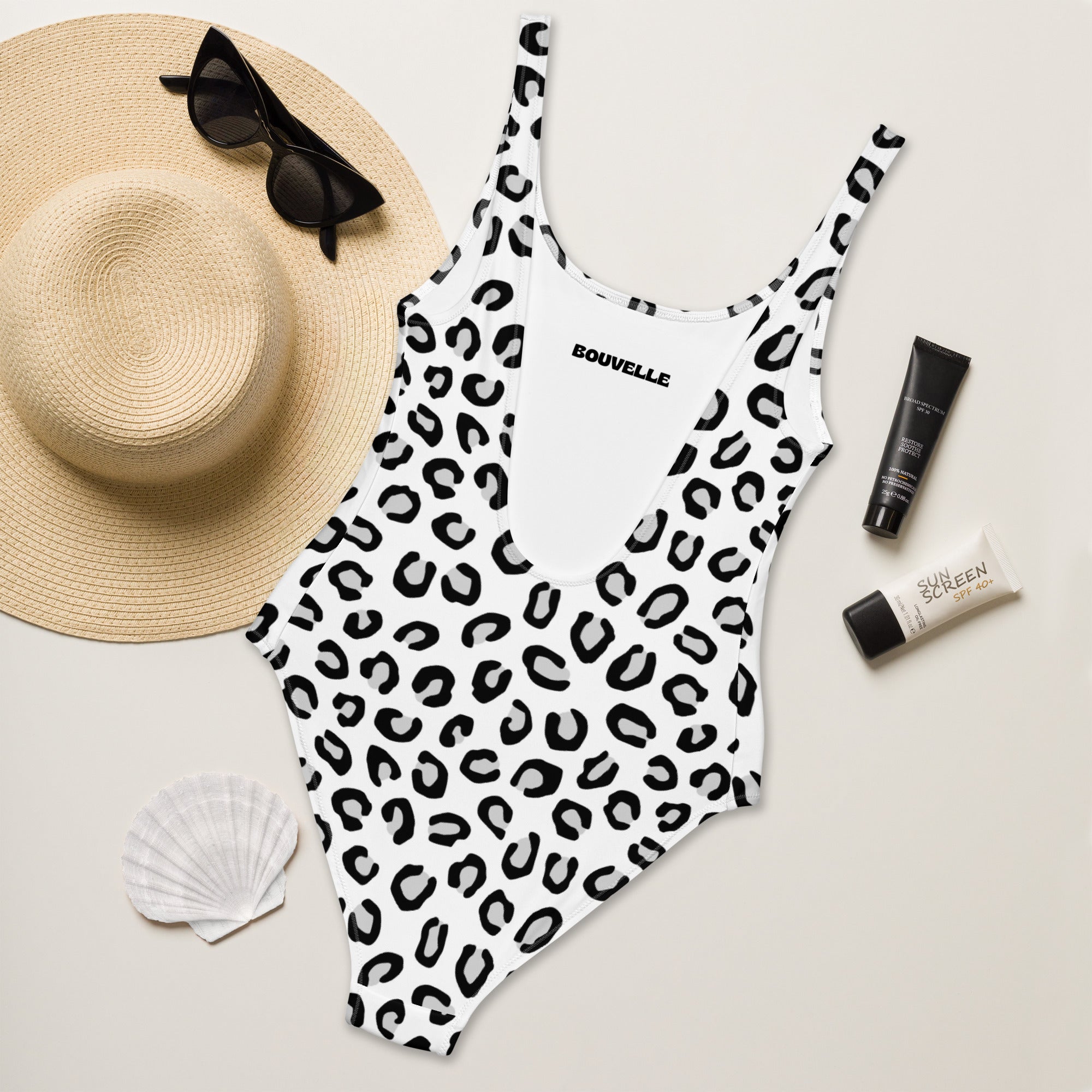 Women's Black & White Leopard Buttery Soft Swimsuit With UPF 50+