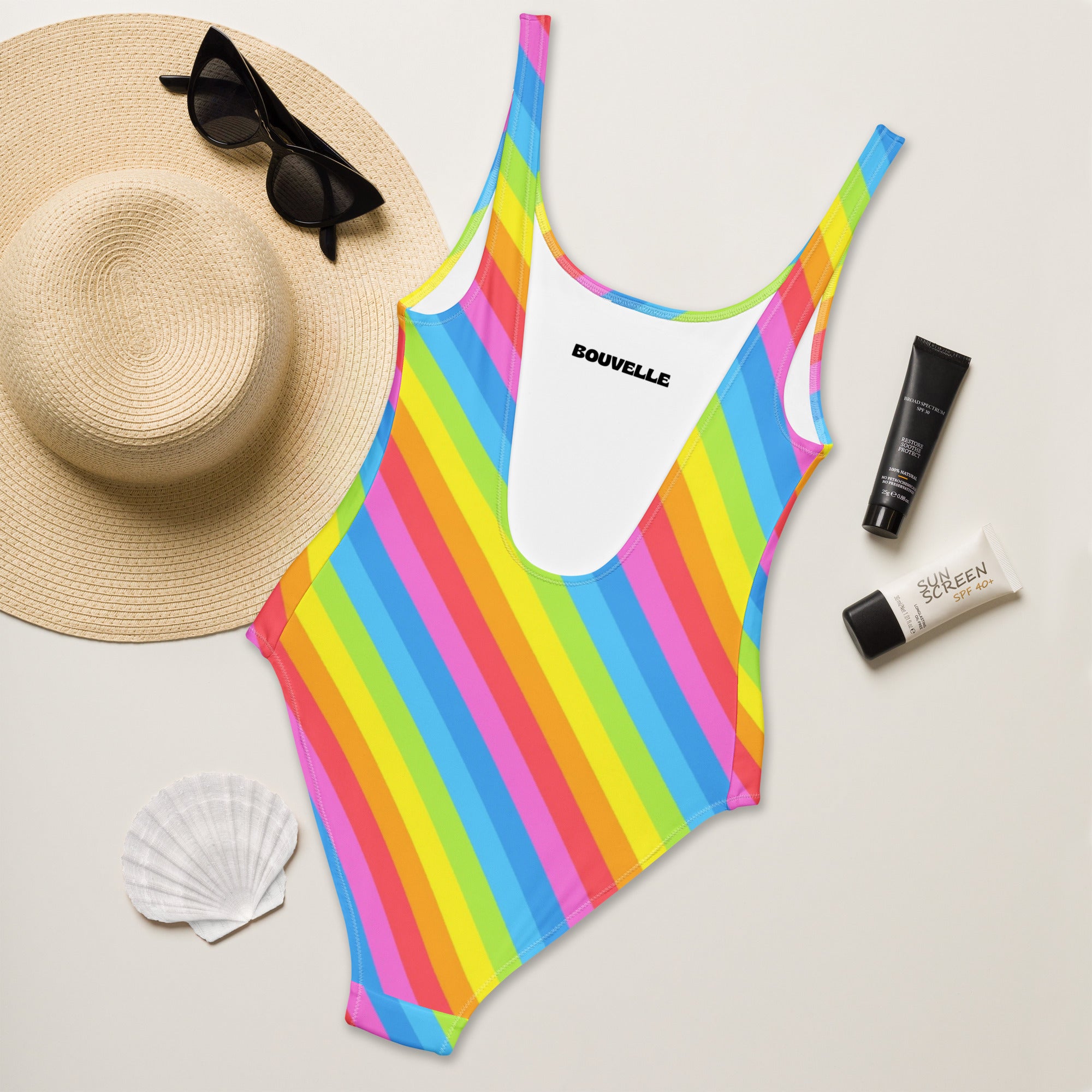 Women's Rainbow Stripe Buttery Soft Swimsuit With UPF 50+