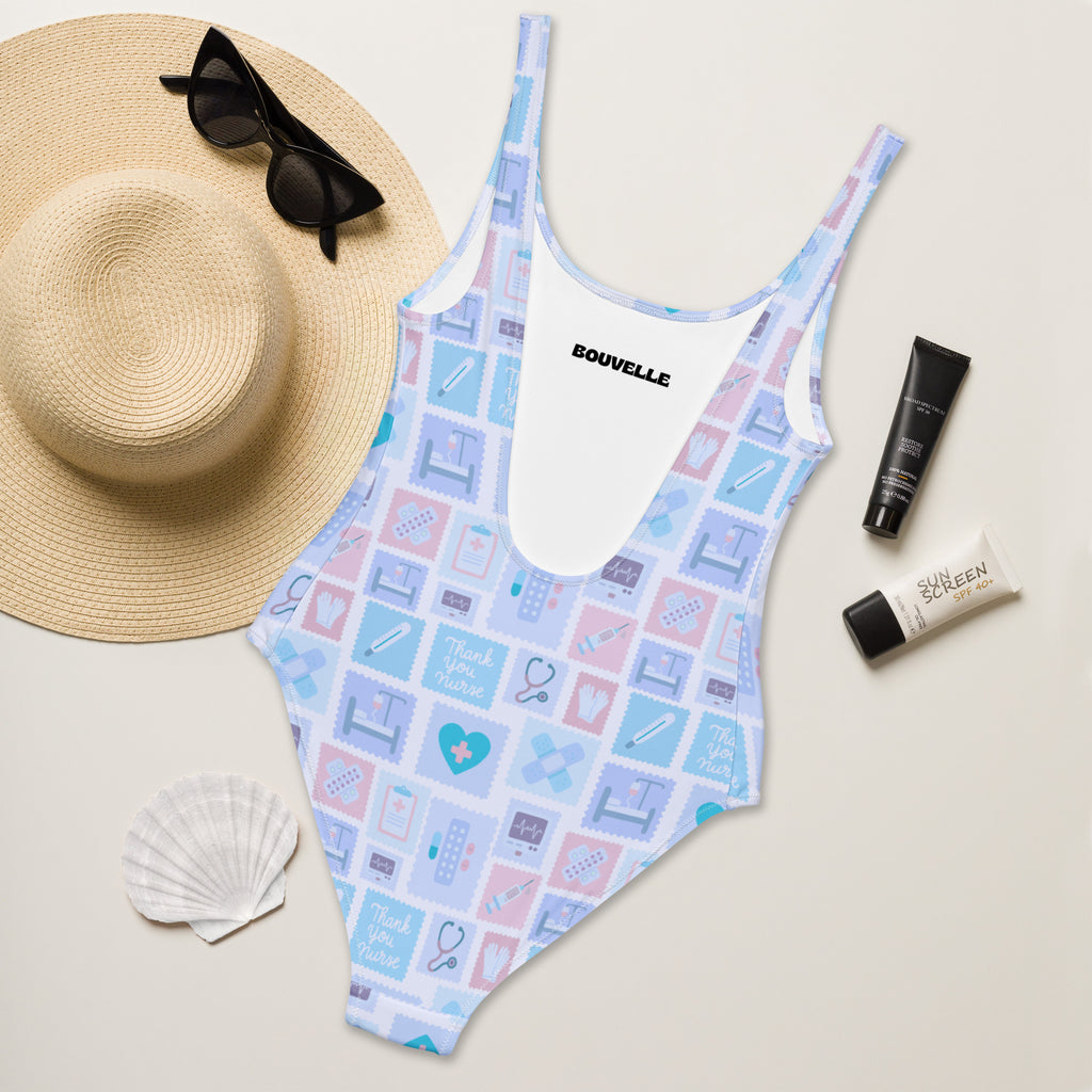 Women's Blue Nurse Icon Buttery Soft Swimsuit With UPF 50+