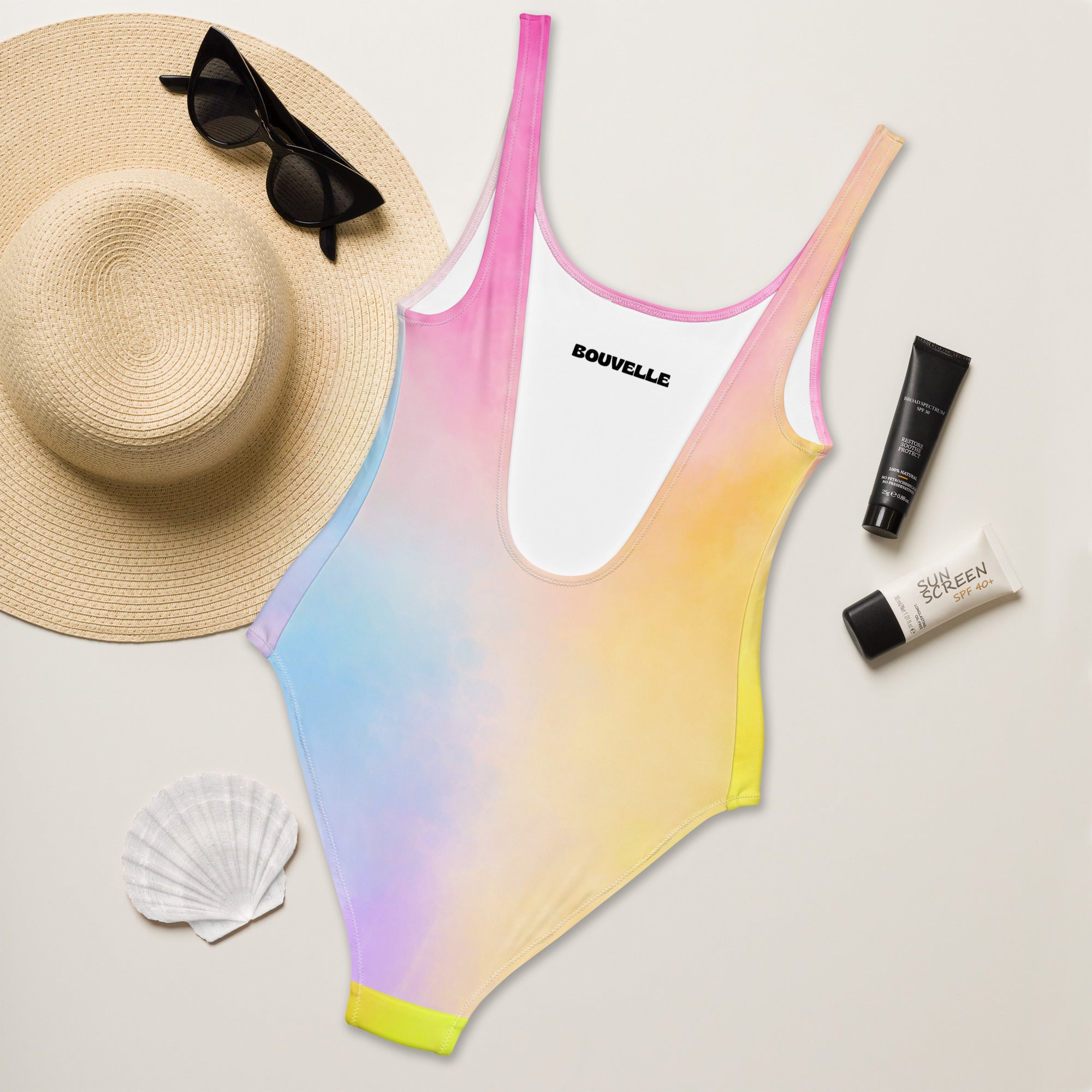 Women's Colorful Pastel Watercolor Buttery Soft Swimsuit With UPF 50+