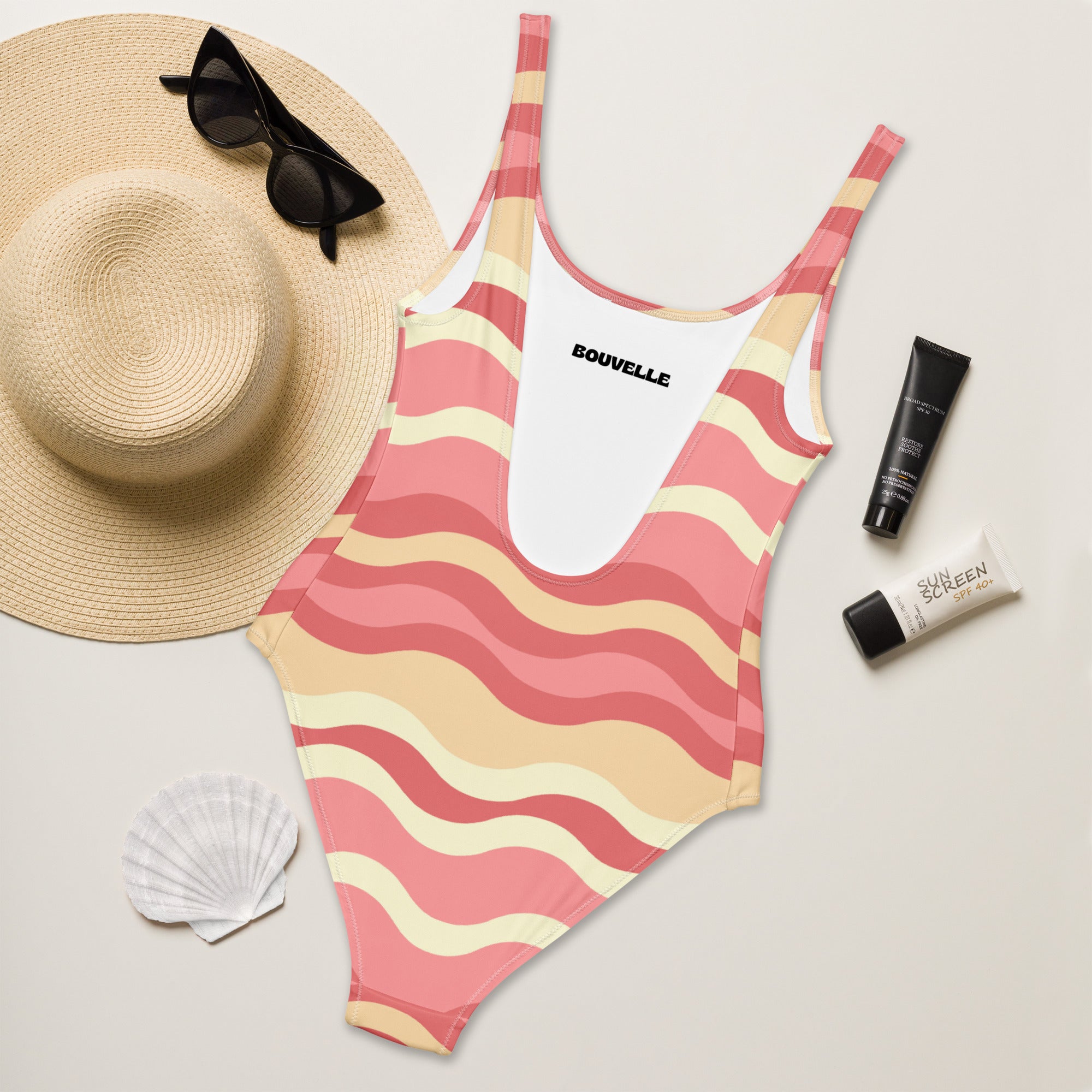 Women's Pink Retro Wave Buttery Soft Swimsuit With UPF 50+
