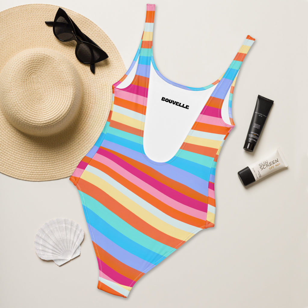 Women's Colorful Retro Stripe Buttery Soft Swimsuit With UPF 50+
