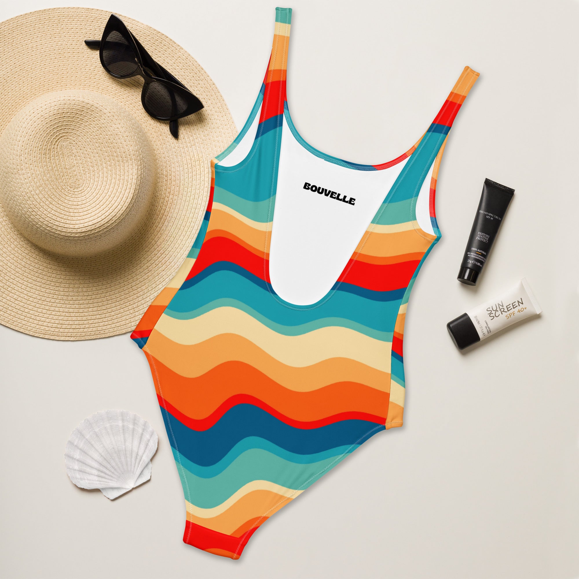 Women's Bright Retro Wave Buttery Soft Swimsuit With UPF 50+