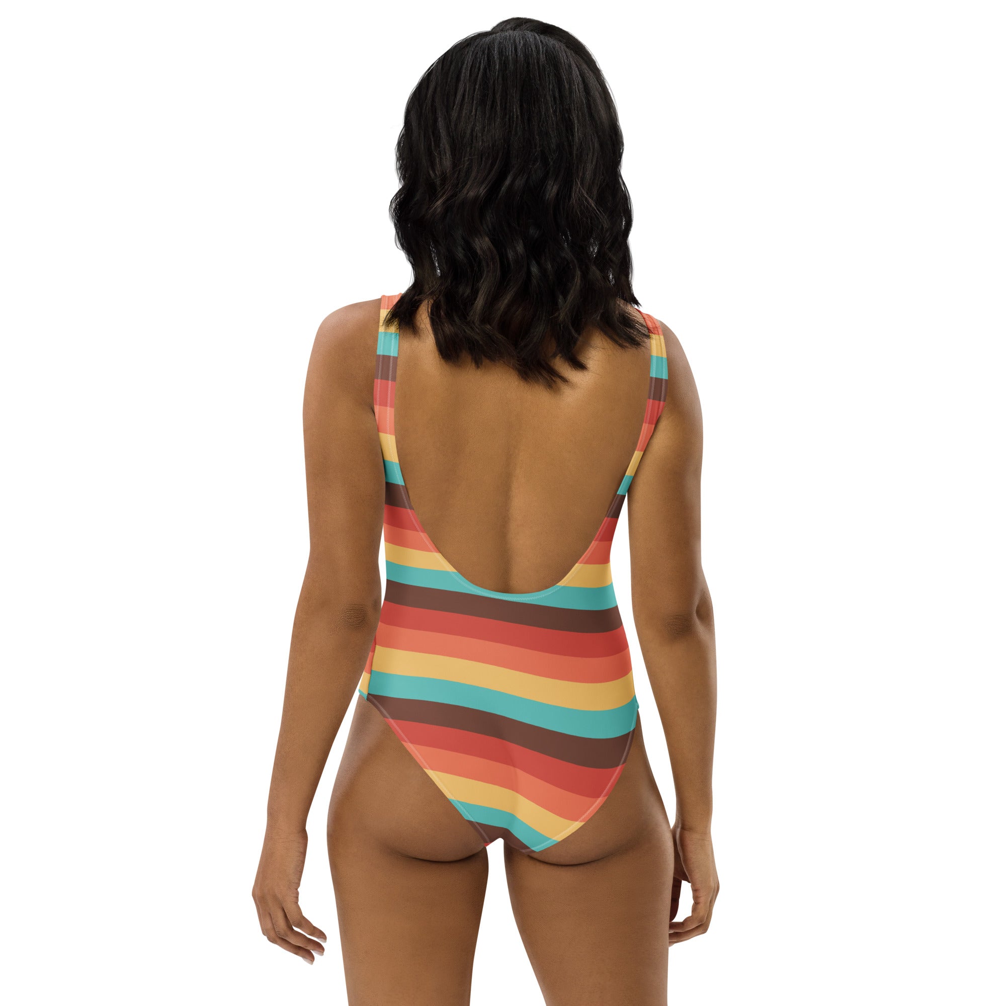 Women's Retro Sunset Stripe Buttery Soft Swimsuit With UPF 50+