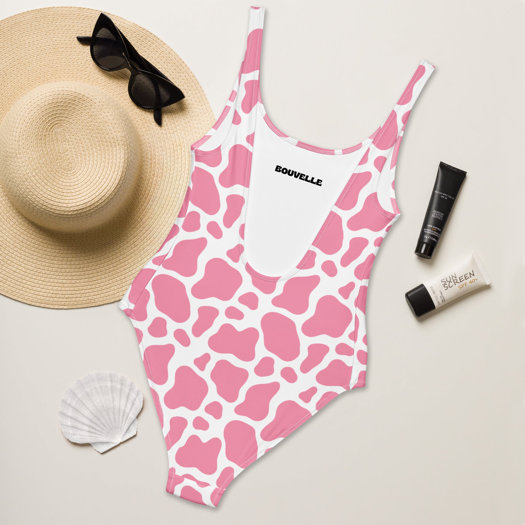 Women's Pink Cow Print Buttery Soft Swimsuit With UPF 50+