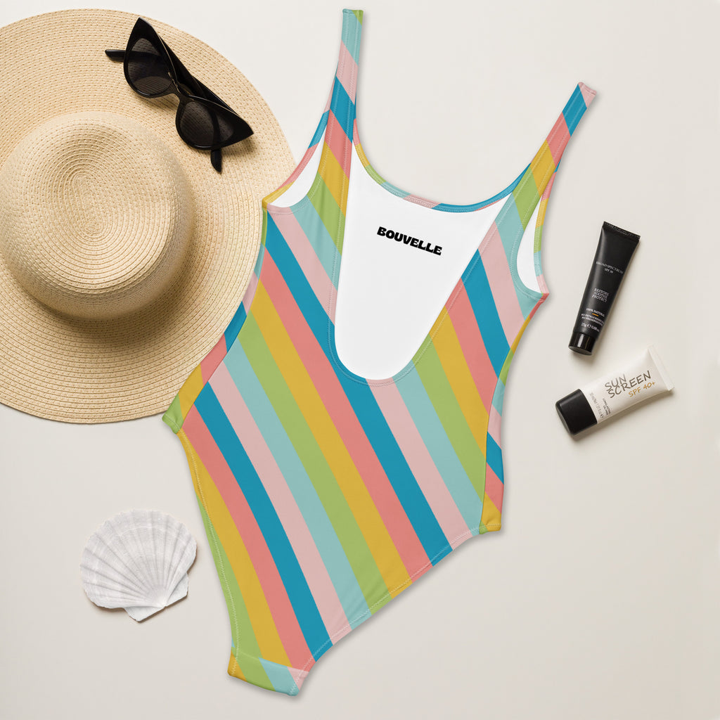Women's Colorful Retro Striped Buttery Soft Swimsuit With UPF 50+