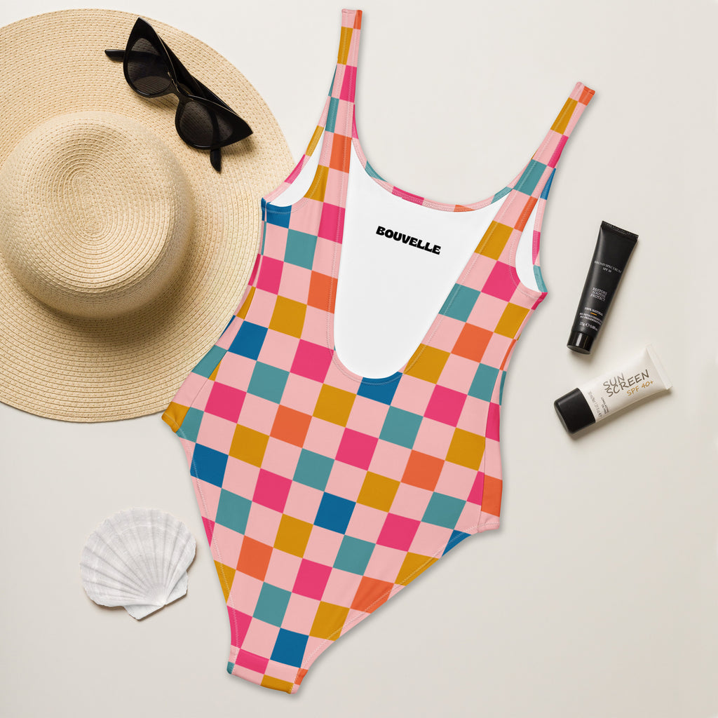 Women's Colorful Checkered Buttery Soft Swimsuit With UPF 50+