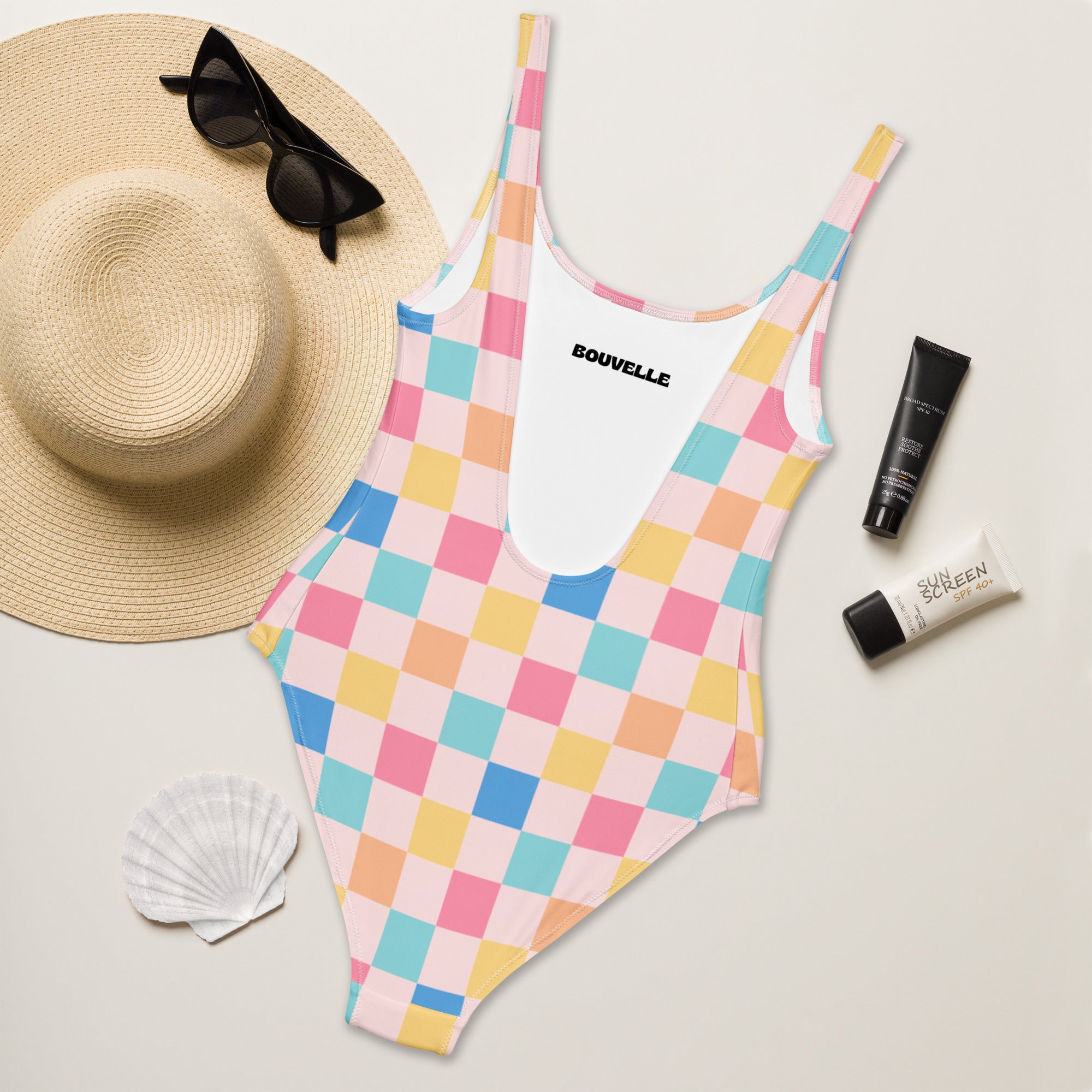 Women's Colorful Pastel Checkered Buttery Soft Swimsuit With UPF 50+