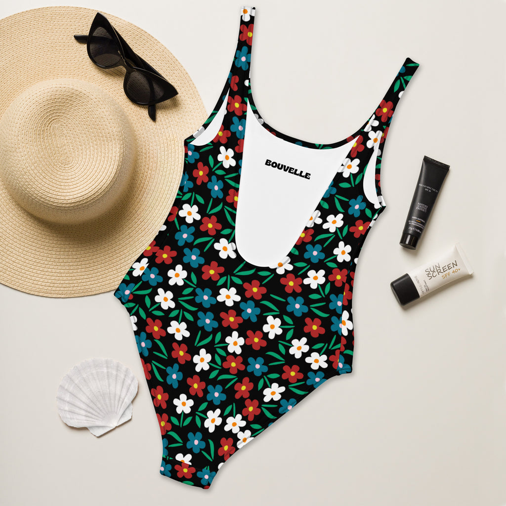 Women's Retro Colorful Floral Daisy Buttery Soft Swimsuit With UPF 50+
