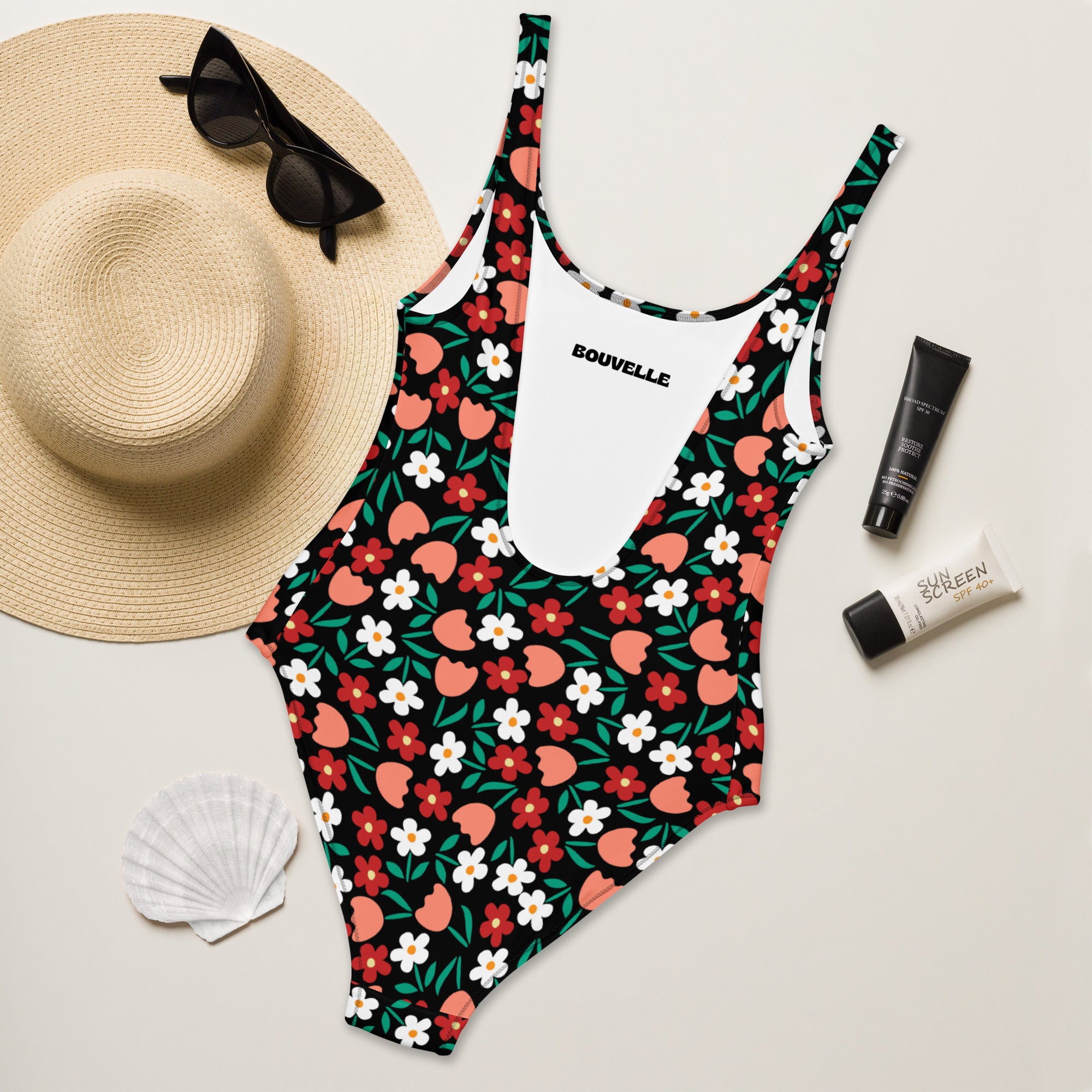 Women's Retro Strawberry Floral Buttery Soft Swimsuit With UPF 50+