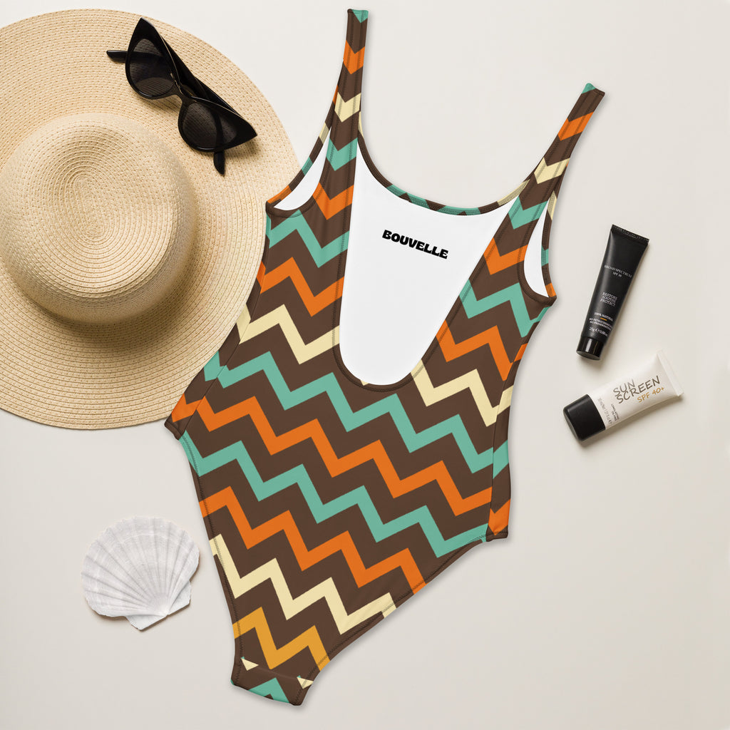 Women's Retro Chevron Buttery Soft Swimsuit With UPF 50+