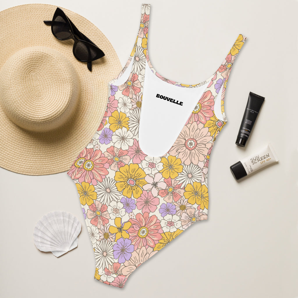 Women's Pastel Vintage Flower Buttery Soft Swimsuit With UPF 50+