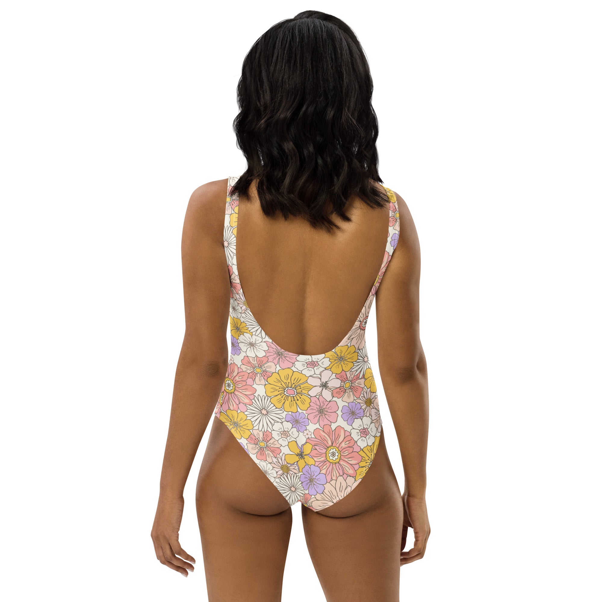 Women's Pastel Vintage Flower Buttery Soft Swimsuit With UPF 50+