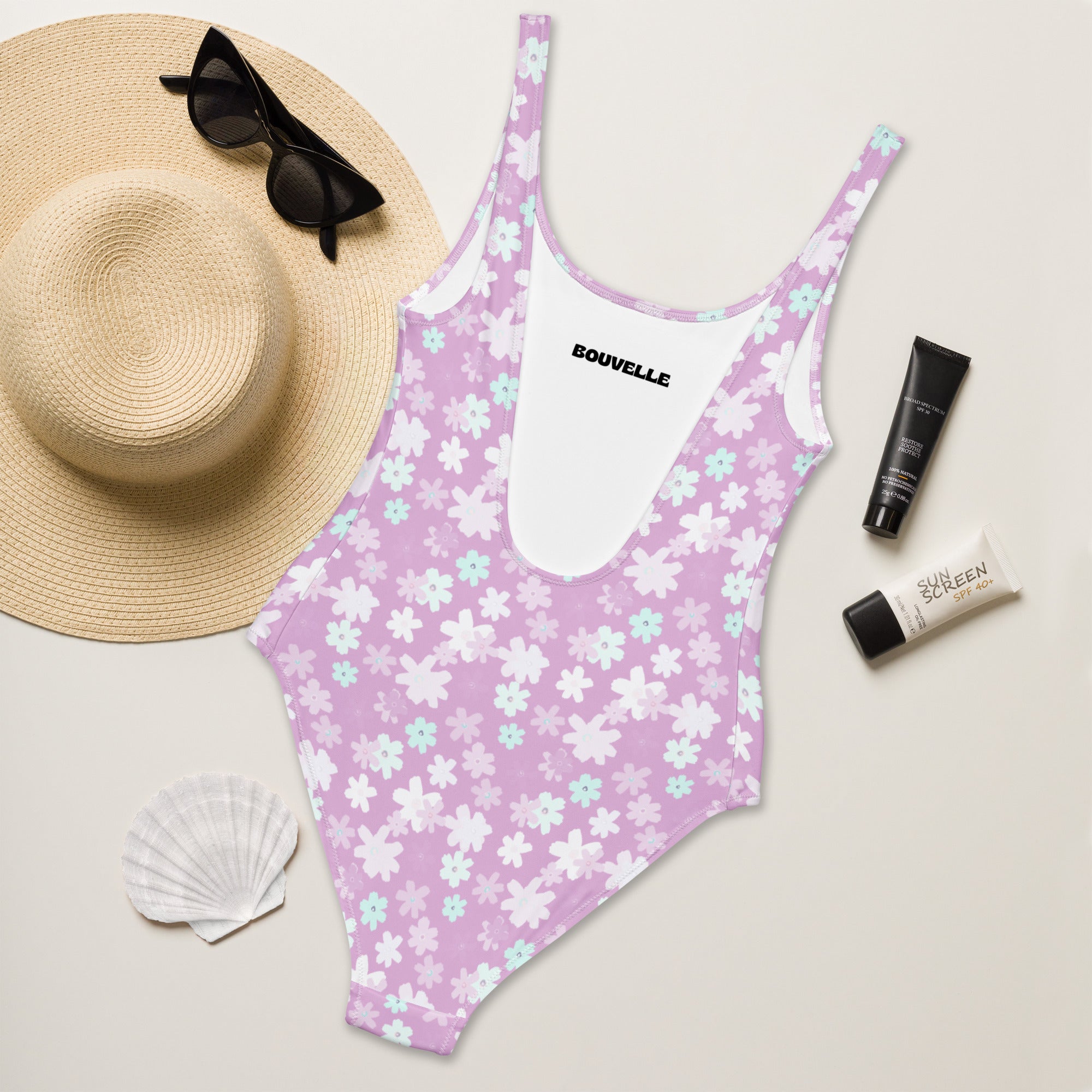 Women's Pastel Lavender Floral Buttery Soft Swimsuit With UPF 50+
