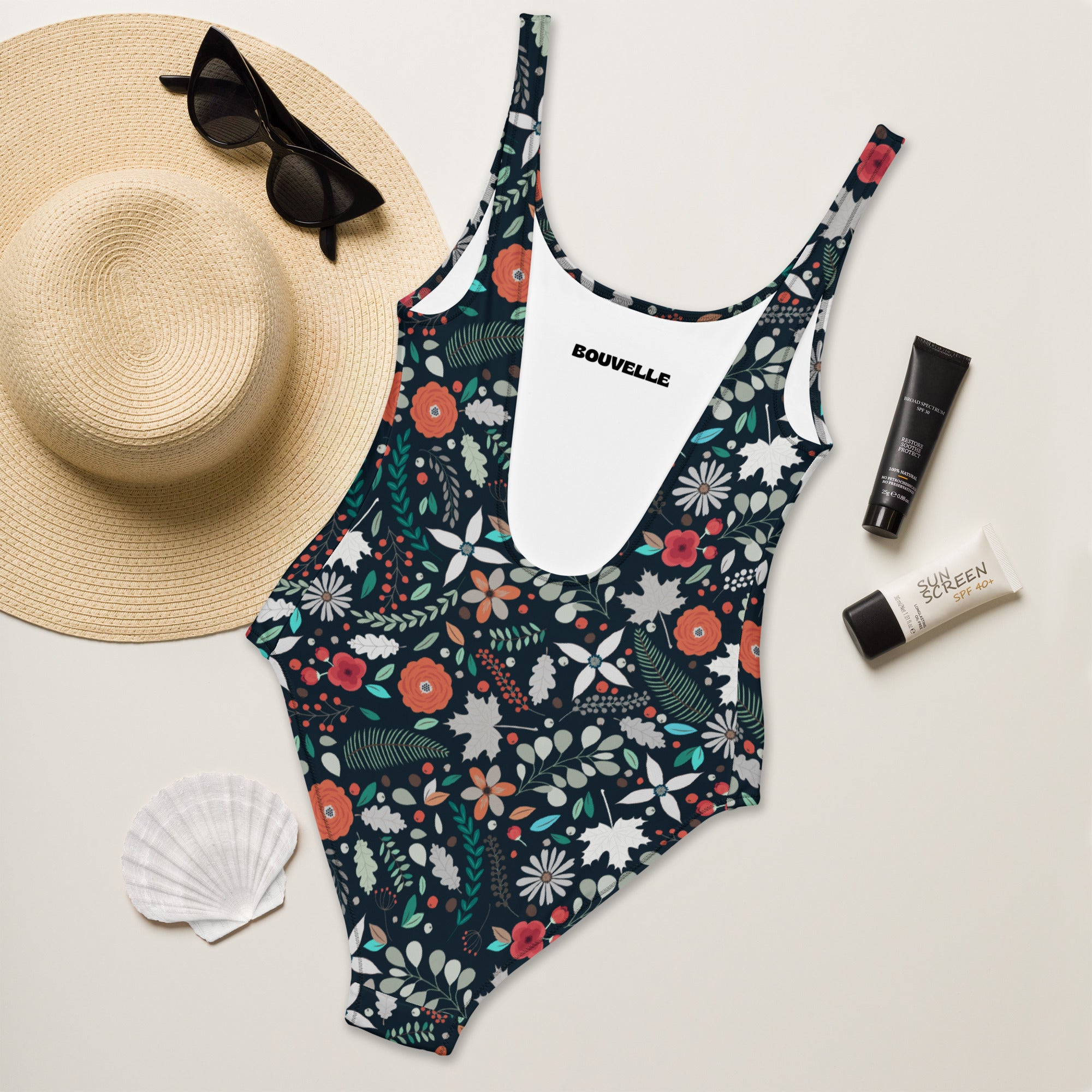 Women's Midnight Green Botanical Buttery Soft Swimsuit With UPF 50+