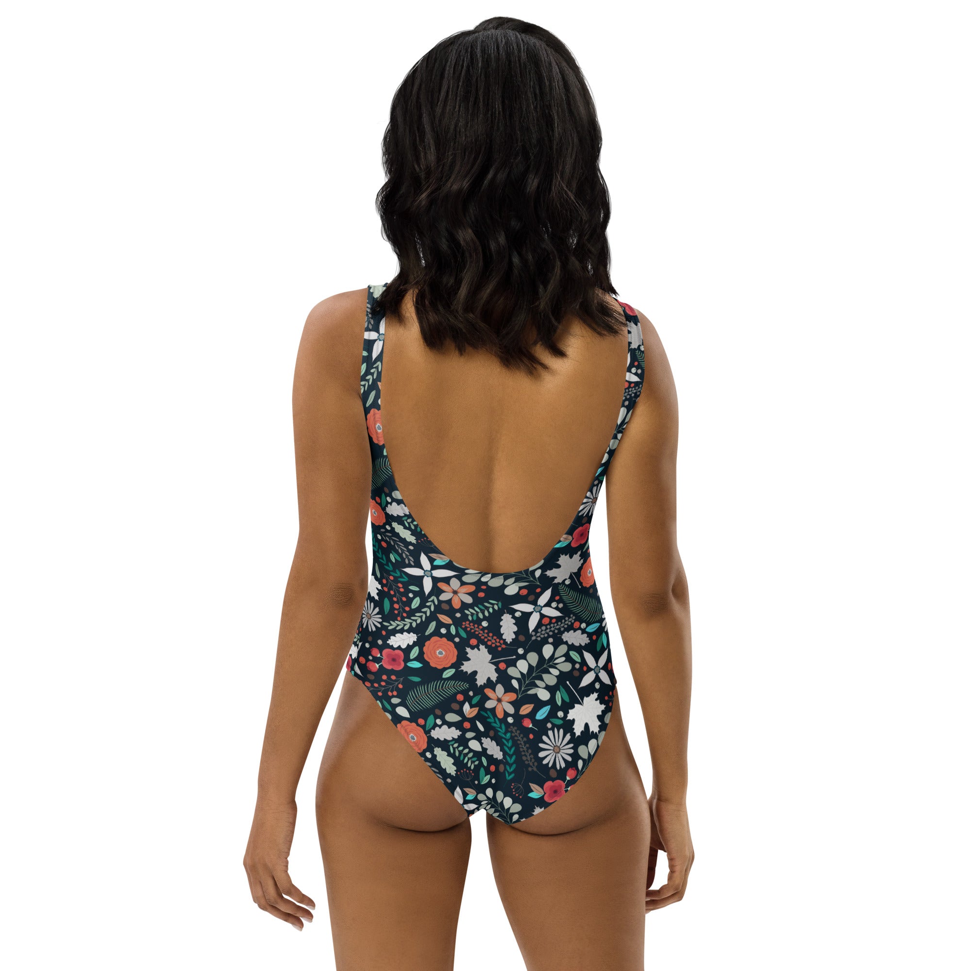 Women's Midnight Green Botanical Buttery Soft Swimsuit With UPF 50+
