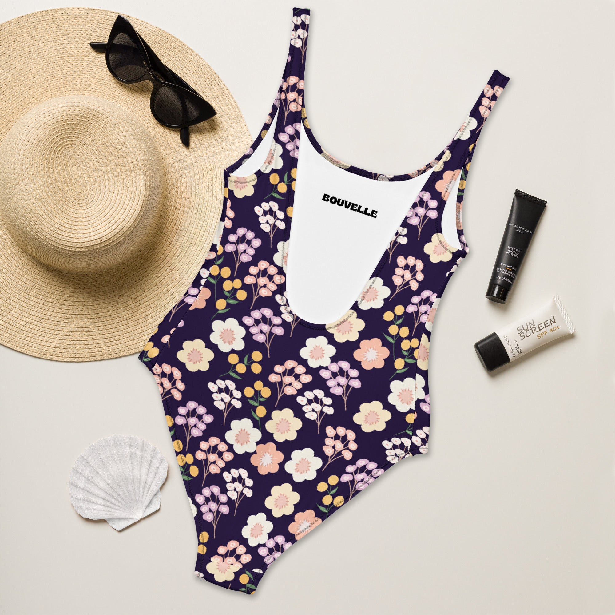 Women's Botanical Purple Floral Buttery Soft Swimsuit With UPF 50+