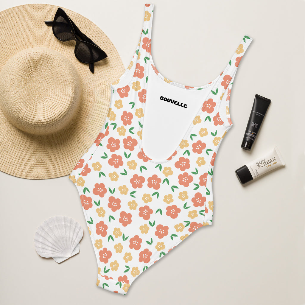 Women's Orange And Yellow Flowers Buttery Soft Swimsuit With UPF 50+