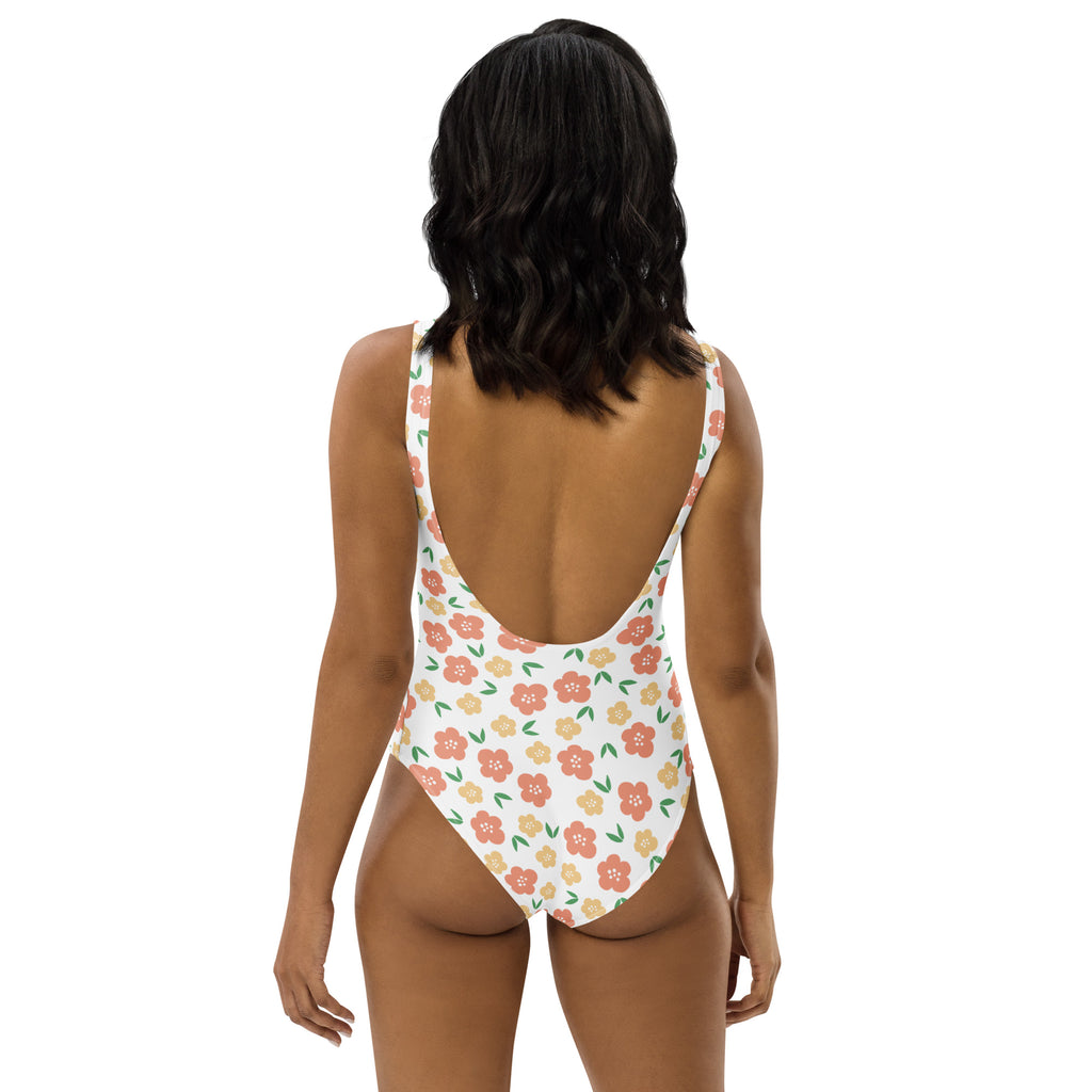 Women's Orange And Yellow Flowers Buttery Soft Swimsuit With UPF 50+