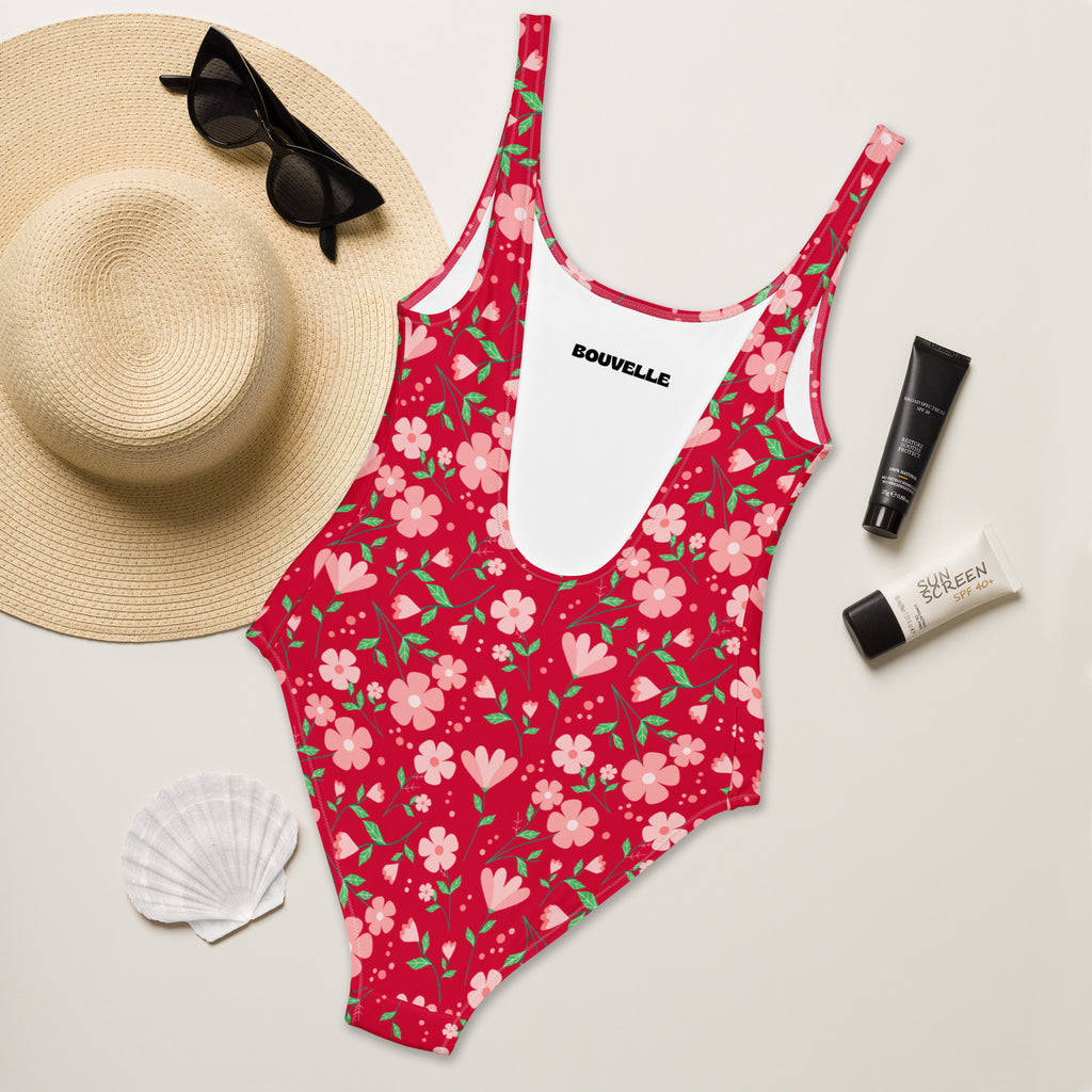 Women's Retro Bright Pink Floral Buttery Soft Swimsuit With UPF 50+