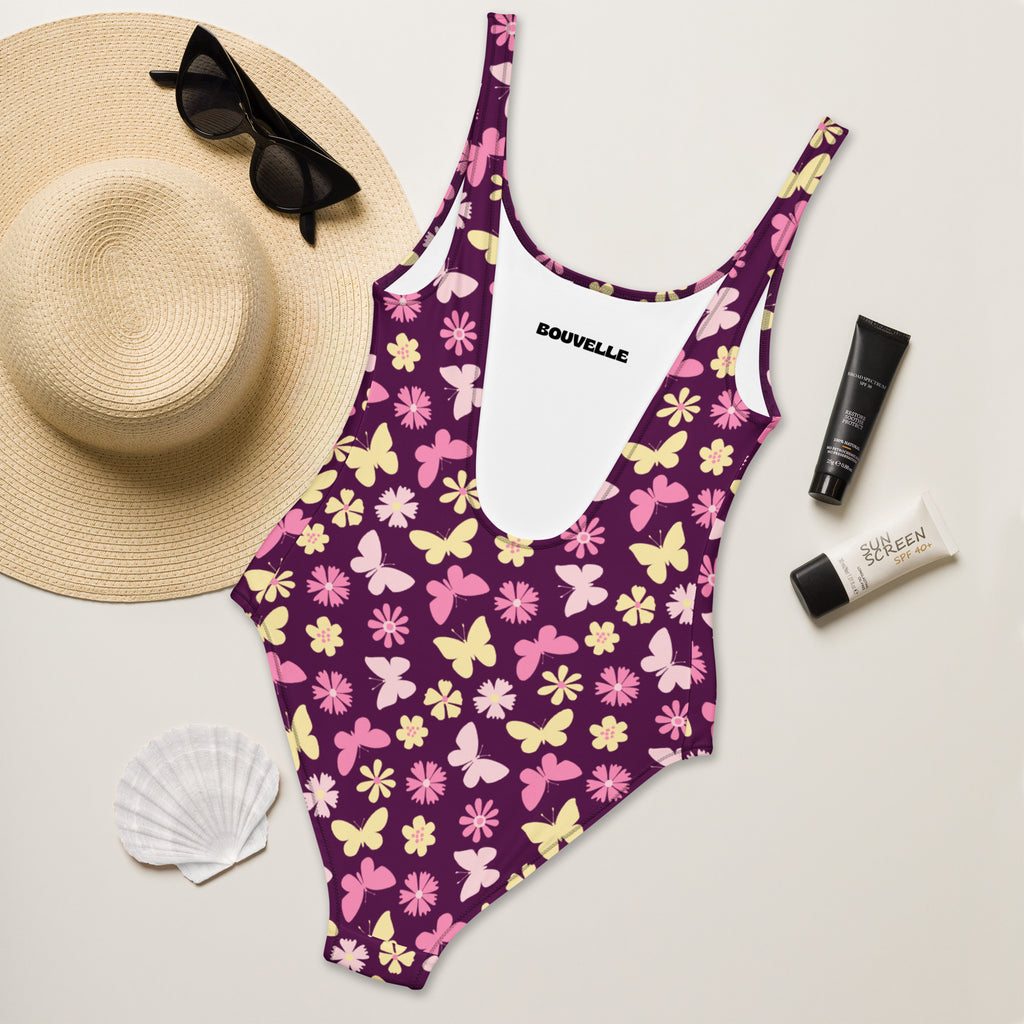 Women's Purple Butterfly Floral Buttery Soft Swimsuit With UPF 50+