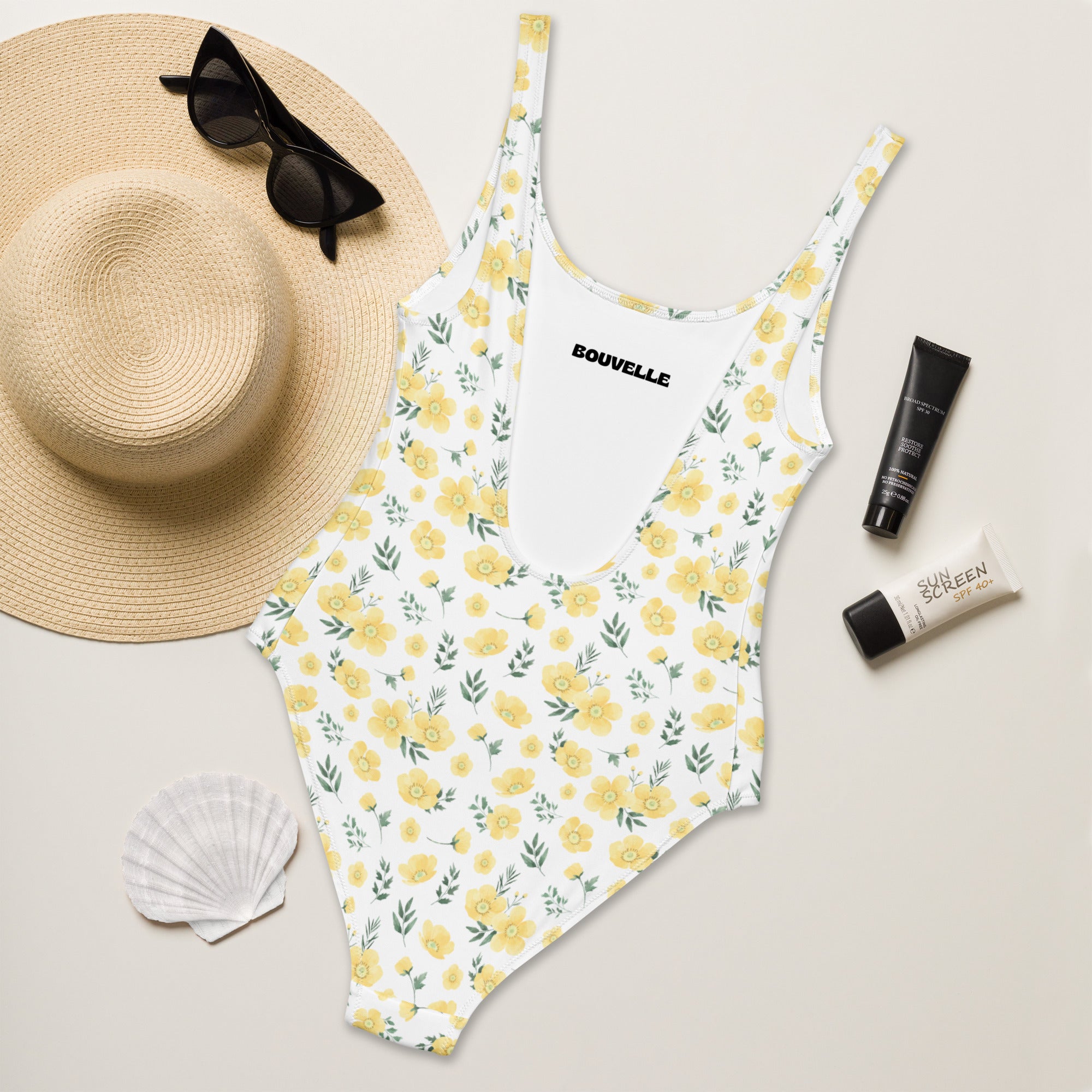 Women's Yellow Wildflower Buttery Soft Swimsuit With UPF 50+