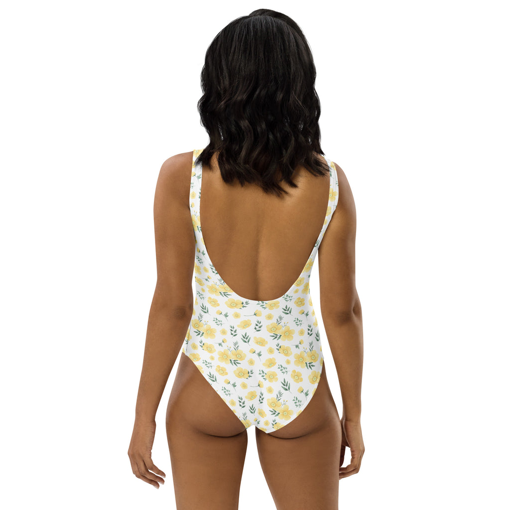 Women's Yellow Wildflower Buttery Soft Swimsuit With UPF 50+