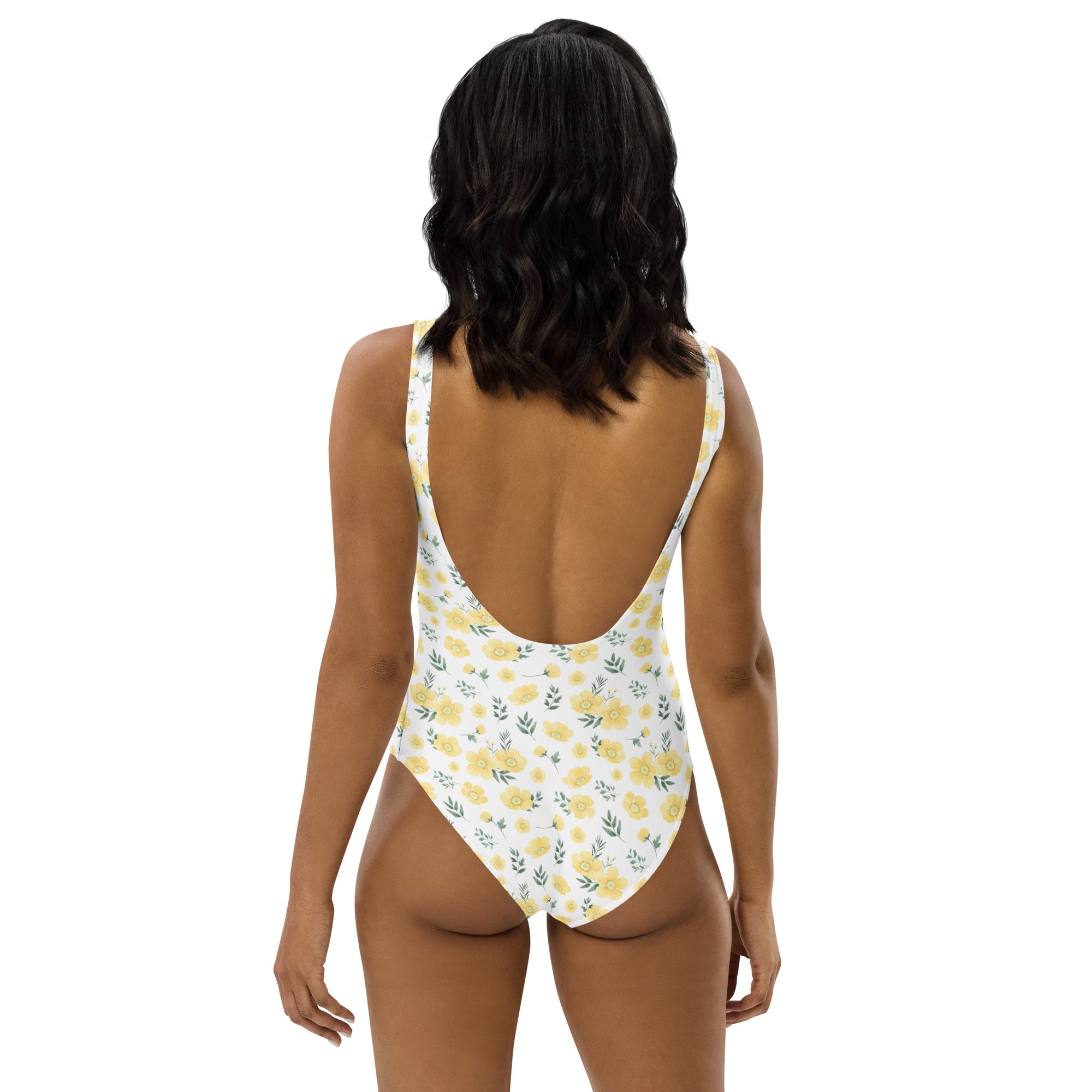 Women's Yellow Wildflower Buttery Soft Swimsuit With UPF 50+