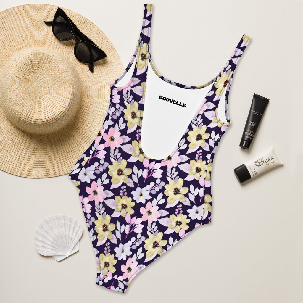 Women's Watercolor Purple Wildflower Buttery Soft Swimsuit With UPF 50+