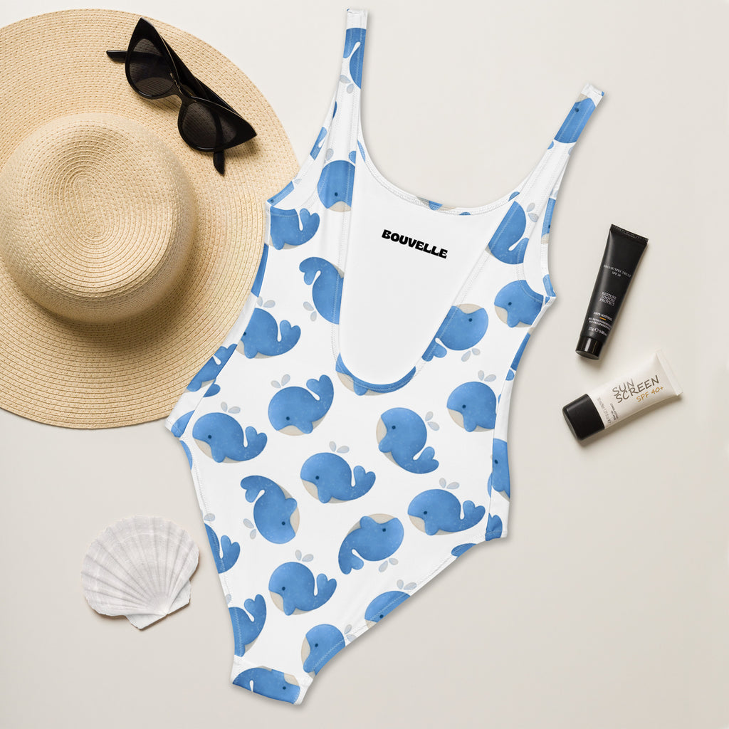 Women's Cute Blue Whale Buttery Soft Swimsuit With UPF 50+