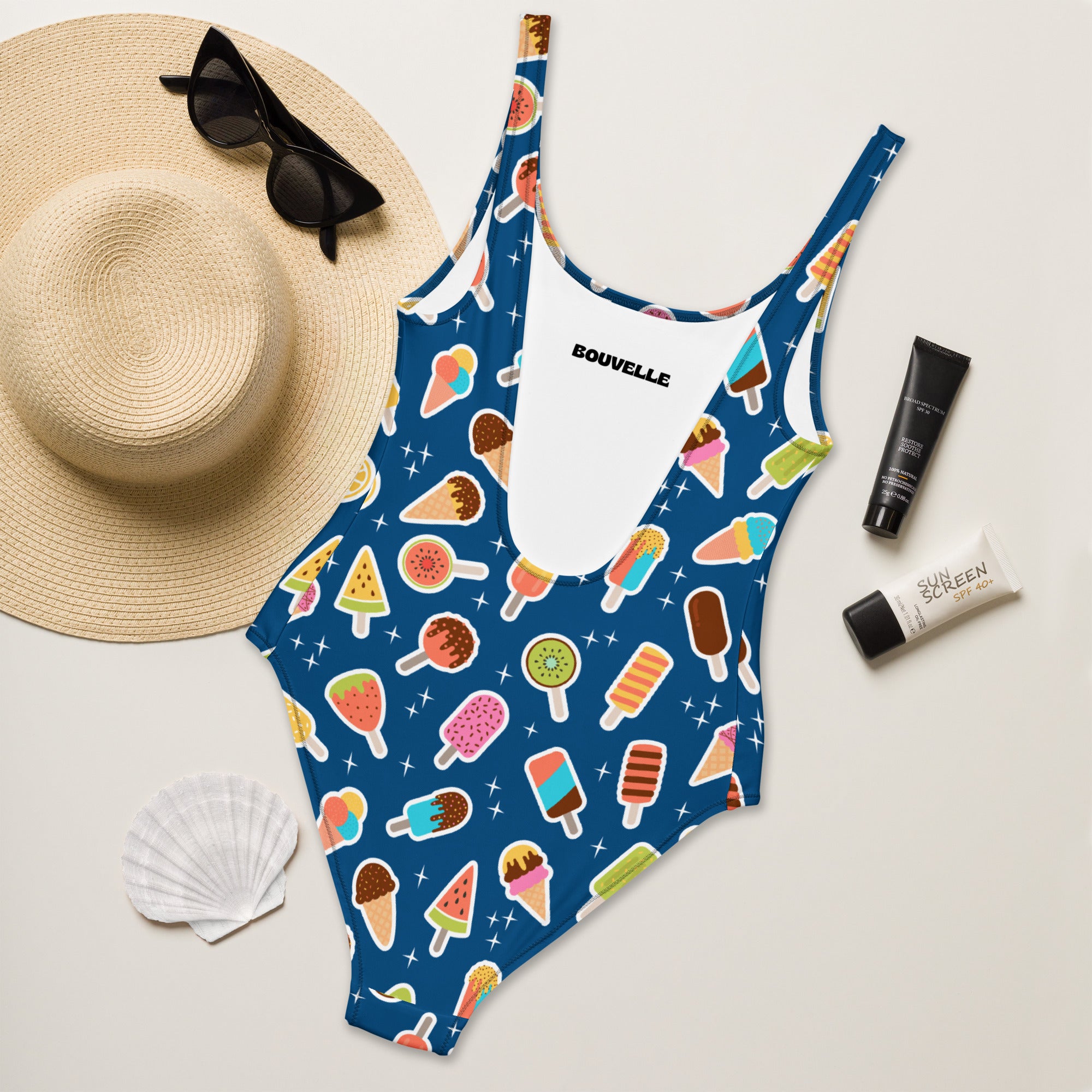 Women's Blue Ice Cream Popsicle Buttery Soft Swimsuit With UPF 50+