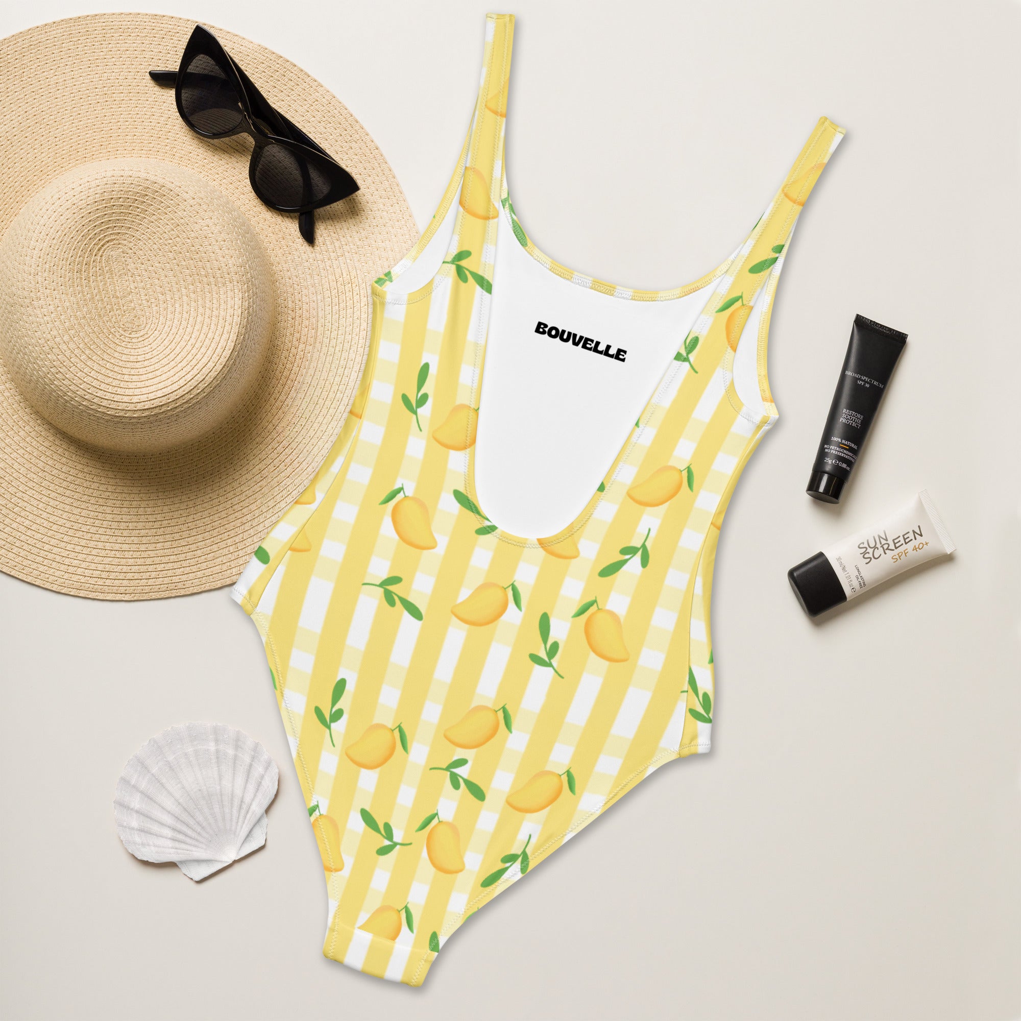 Women's Yellow Citrus Stripe Buttery Soft Swimsuit With UPF 50+