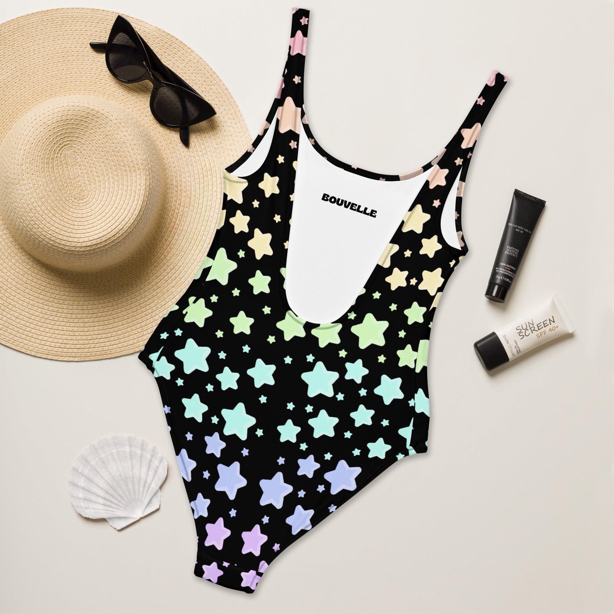 Women's Pastel Rainbow Star Buttery Soft Swimsuit With UPF 50+