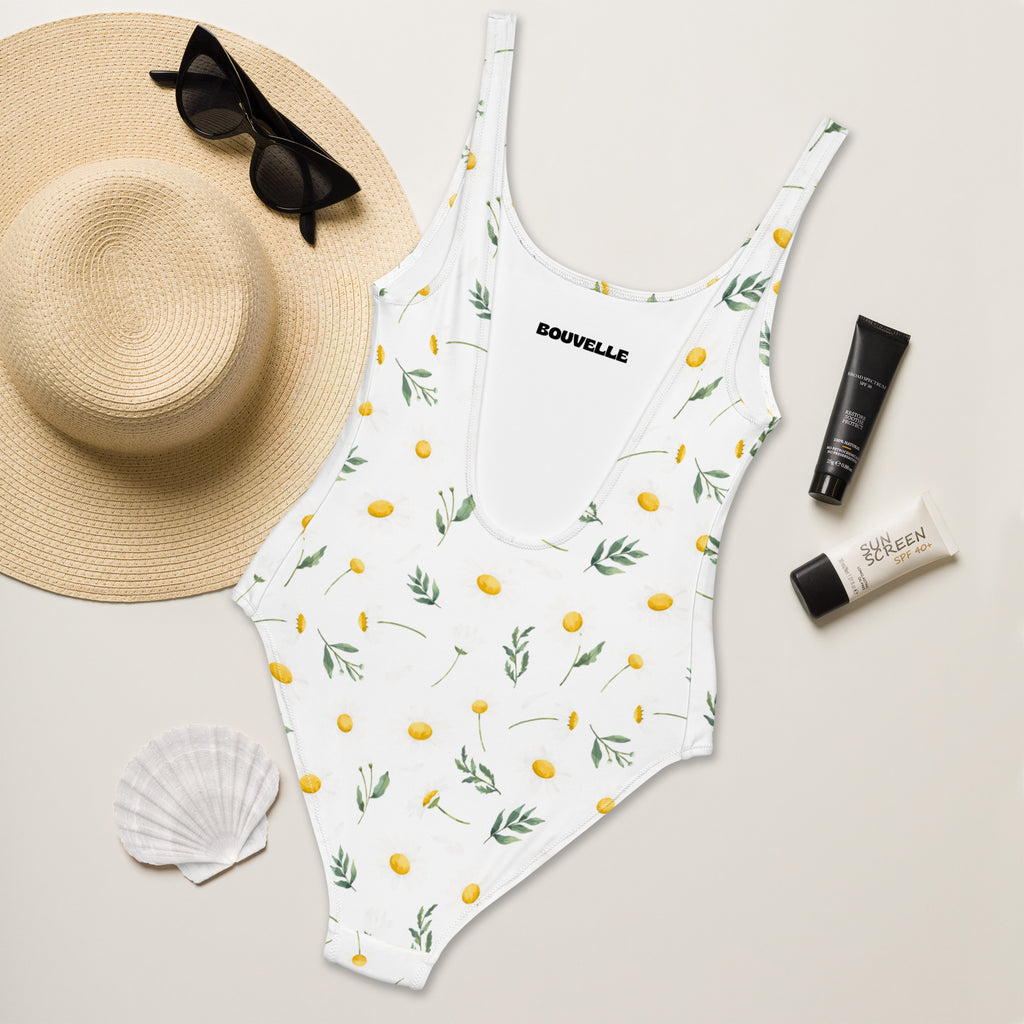 Women's Minimal Yellow Floral Buttery Soft Swimsuit With UPF 50+