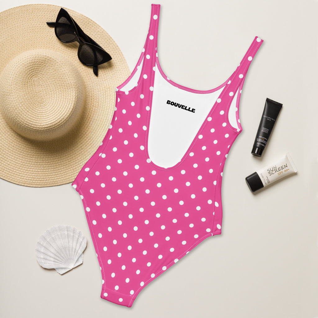 Women's Pink Polka Dot Buttery Soft Swimsuit With UPF 50+