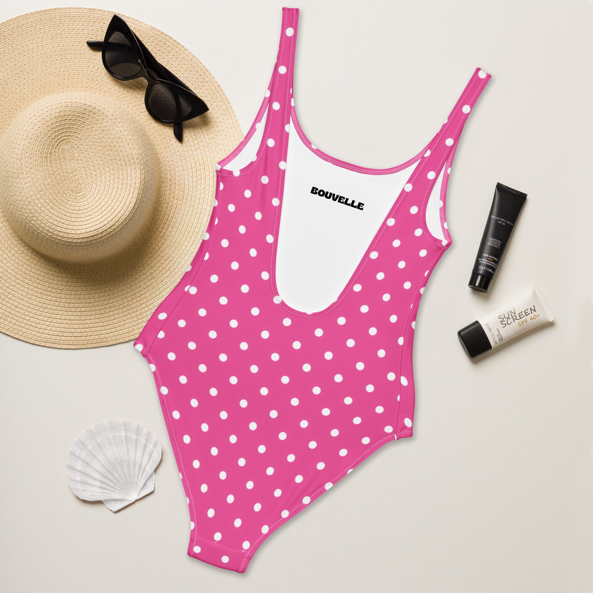 Women's Pink Polka Dot Buttery Soft Swimsuit With UPF 50+